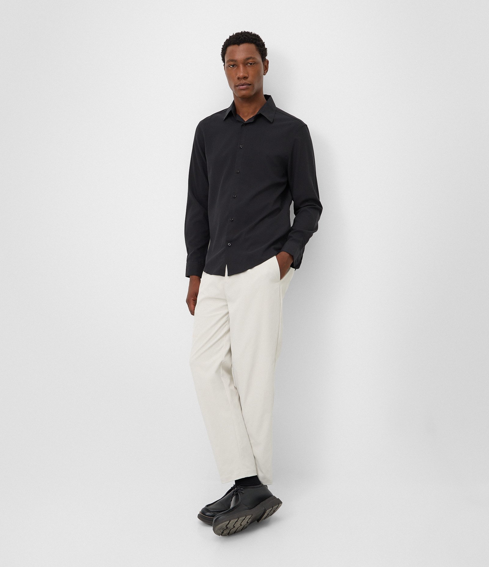 Camisa Regular em Fibra de Seda Preto 2