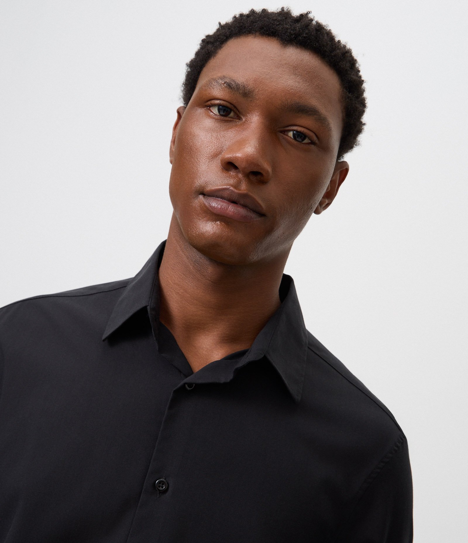 Camisa Regular em Fibra de Seda Preto 4