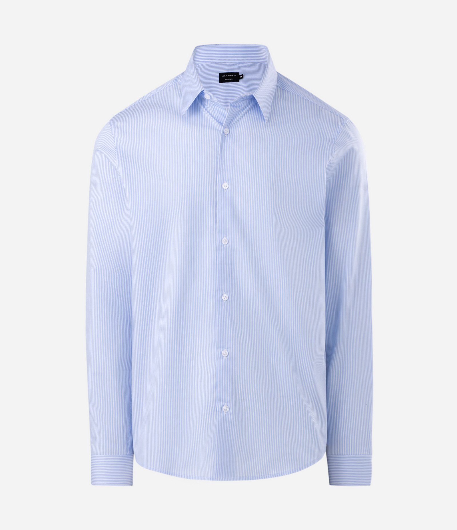 Camisa Regular Listrada em Fibra de Seda Azul 5