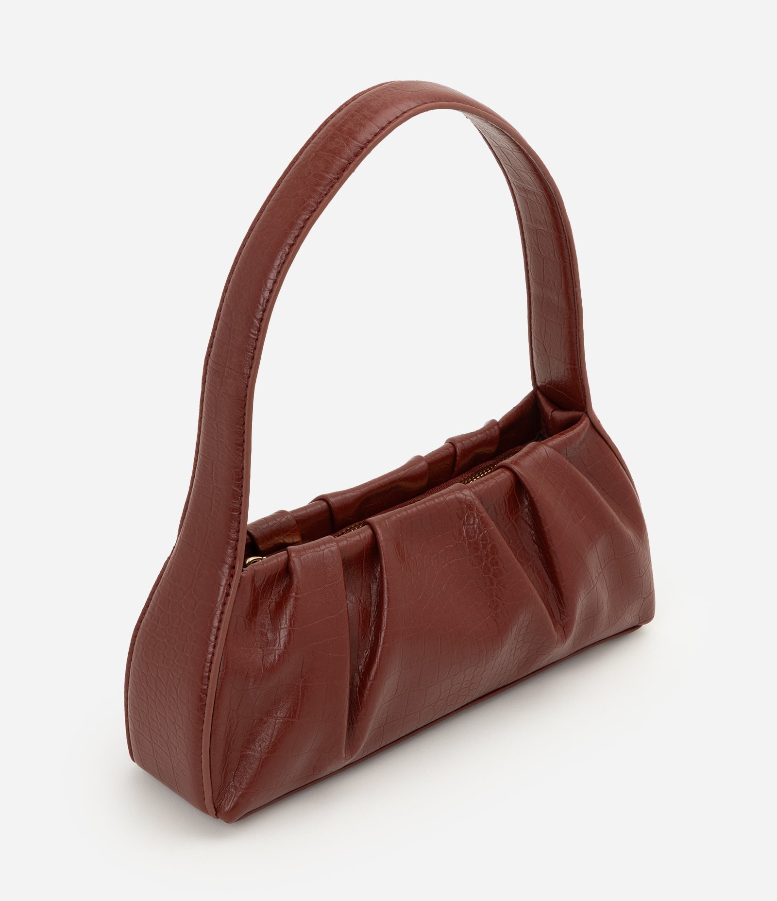 Bolsa Baguete em PU com Textura Croco Vermelho Escuro 2