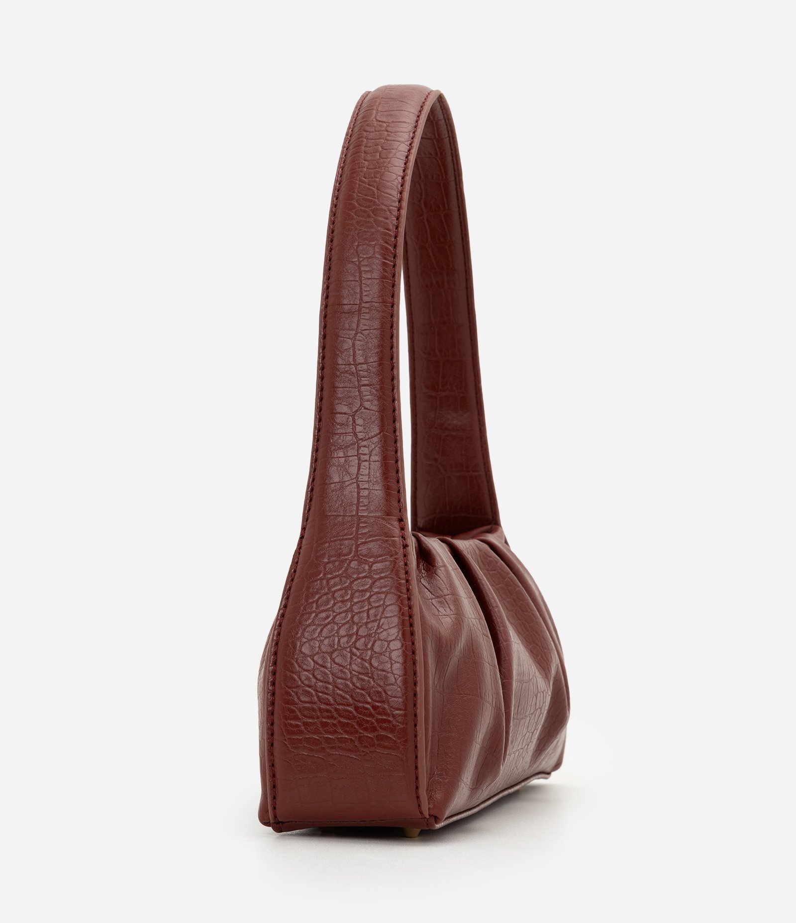 Bolsa Baguete em PU com Textura Croco Vermelho Escuro 3