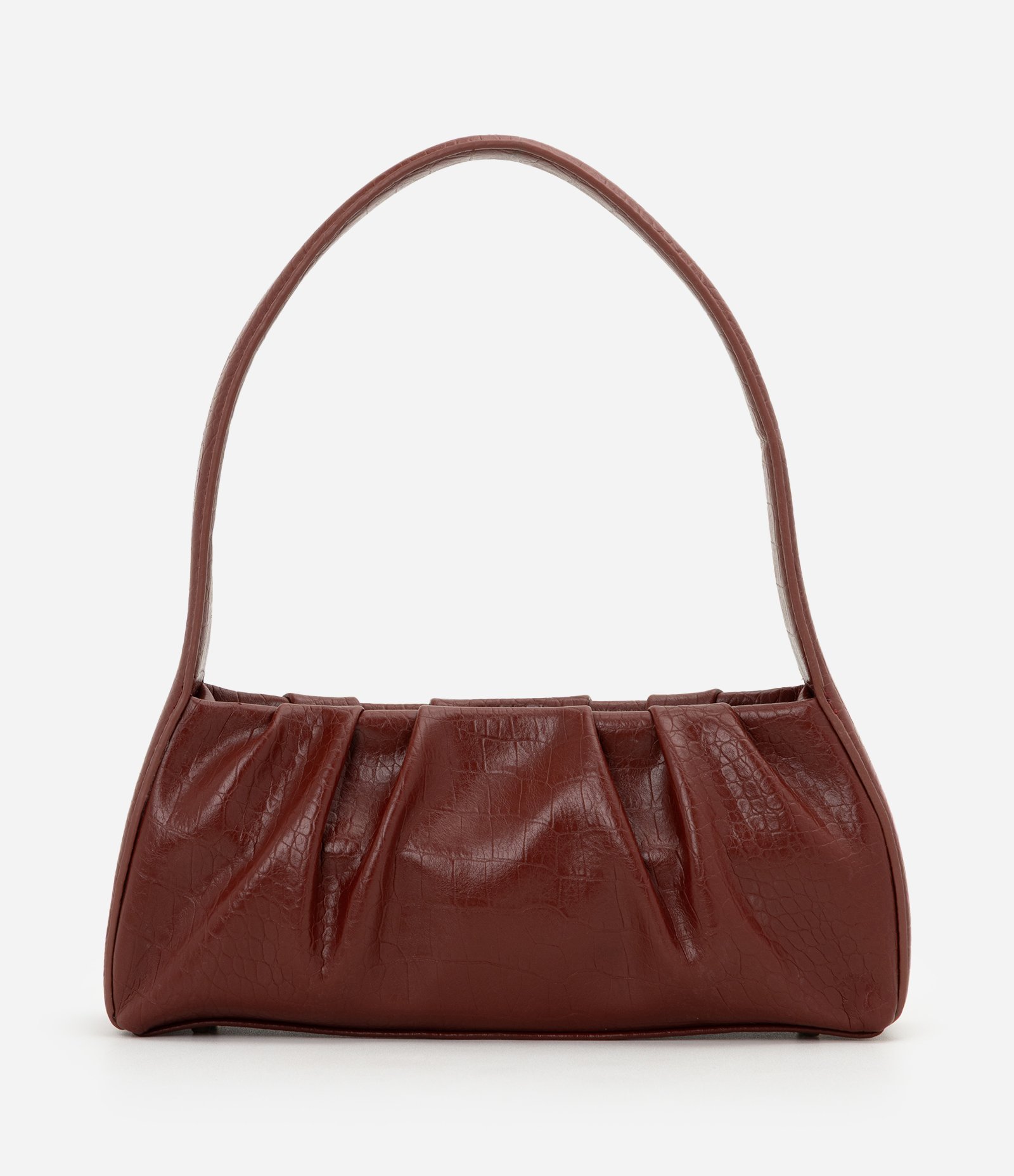 Bolsa Baguete em PU com Textura Croco Vermelho Escuro 4