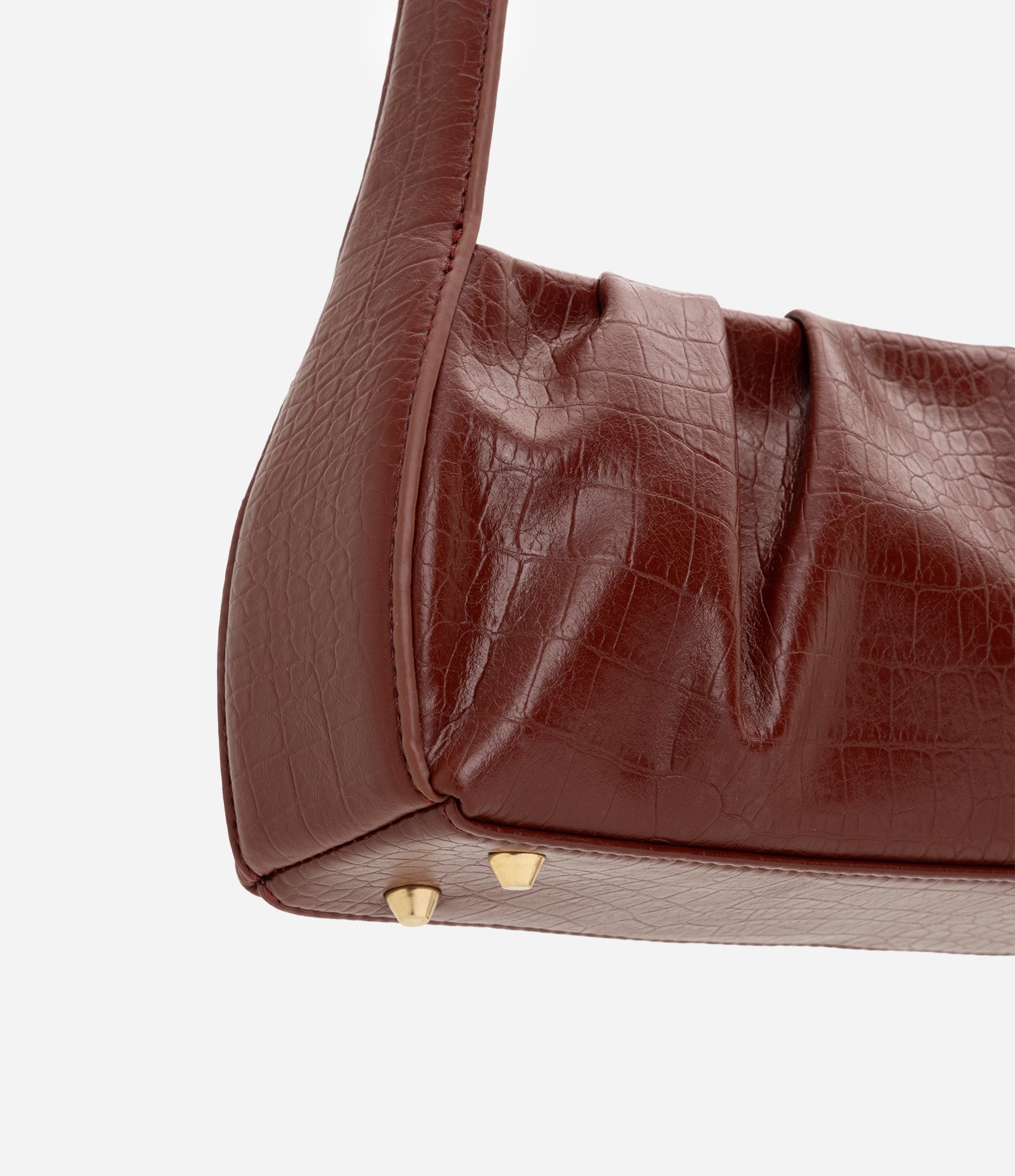 Bolsa Baguete em PU com Textura Croco Vermelho Escuro 5