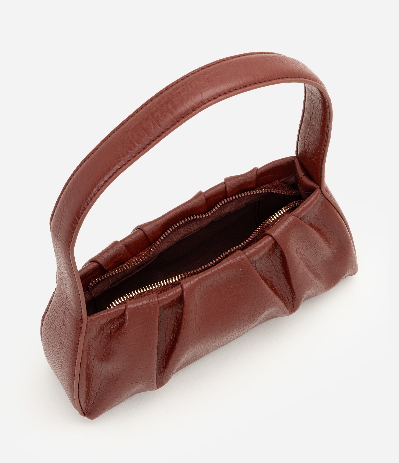 Bolsa Baguete em PU com Textura Croco Vermelho Escuro 6