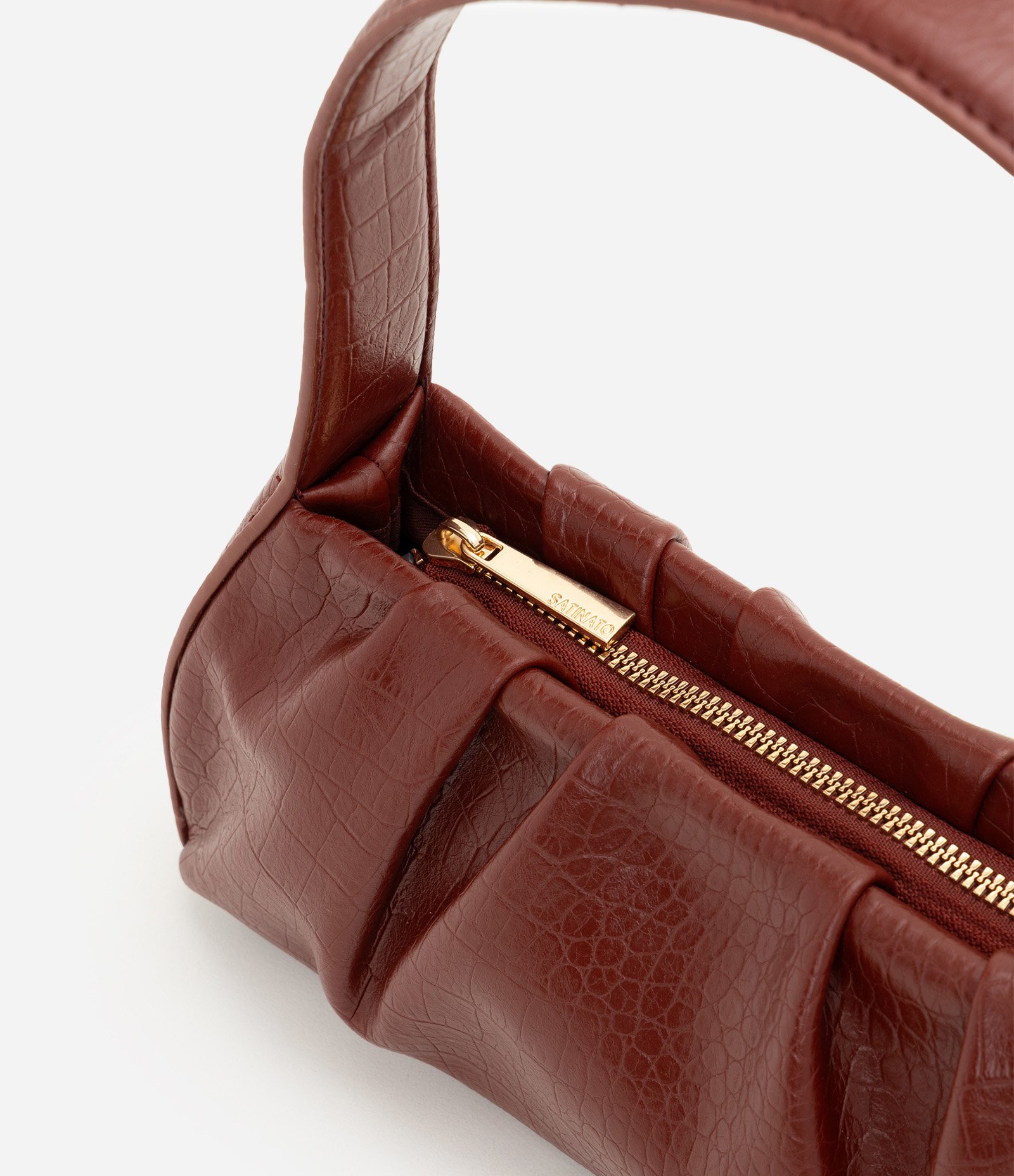 Bolsa Baguete em PU com Textura Croco Vermelho Escuro 7