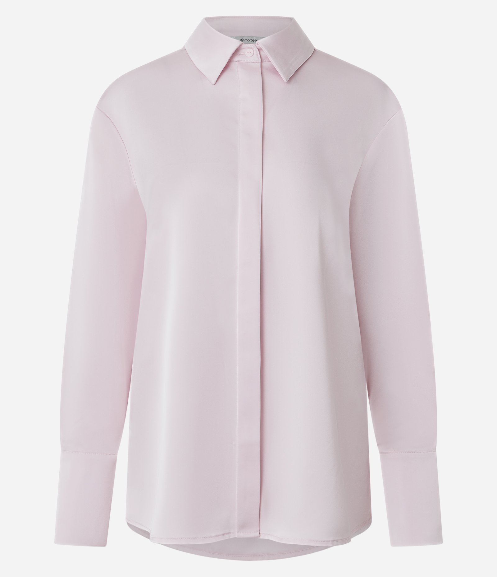 Camisa Acetinada com Gola Clássica Rosa 6