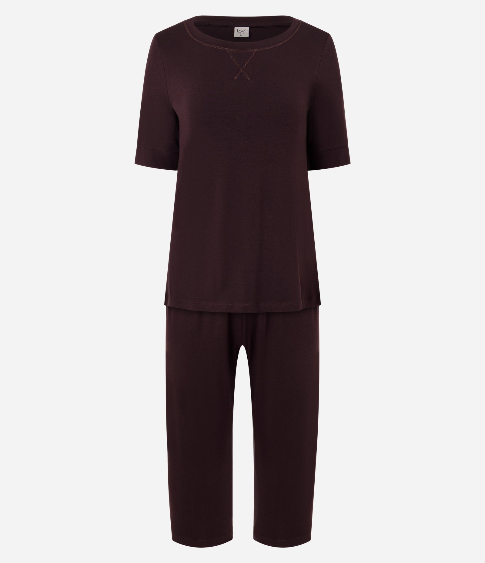 Pijama Longo em Viscolycra com Detalhe no Decote Marrom 1