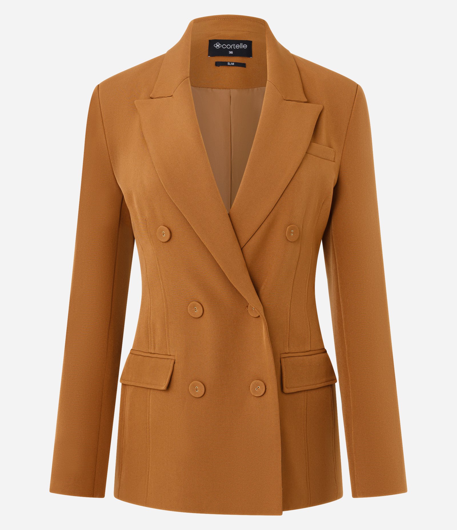 Blazer Slim Alfaiatado com Botões e Bolsos Frontais Caramelo 5
