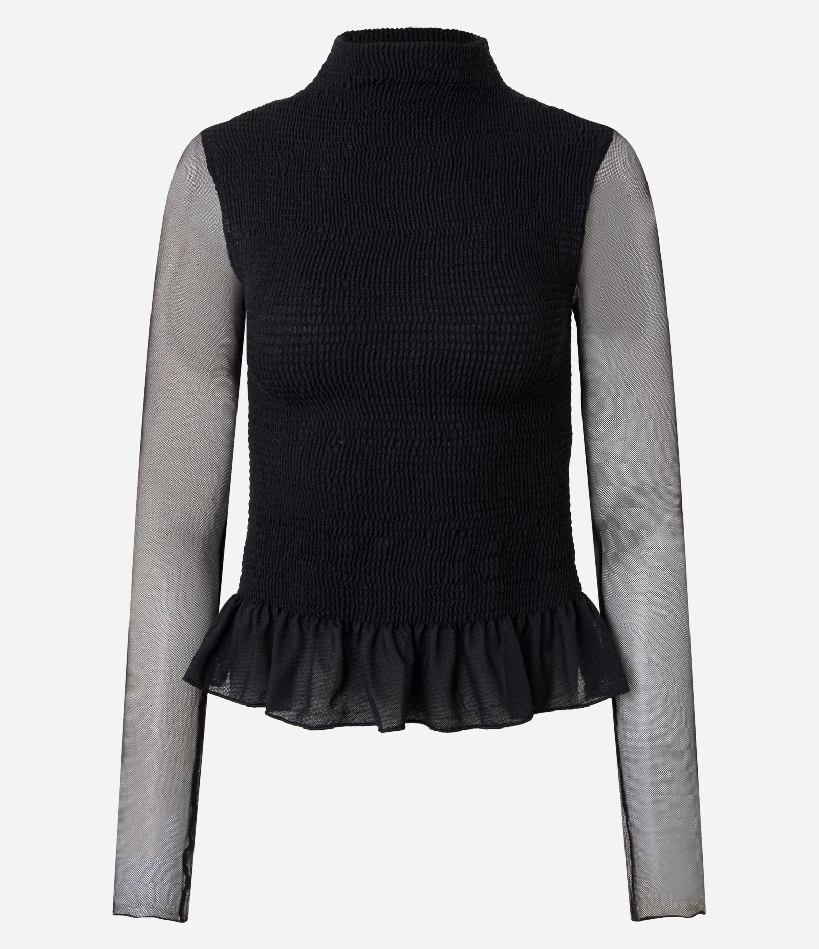 Blusa Peplum em Tule com Transparência na Manga Preto 5