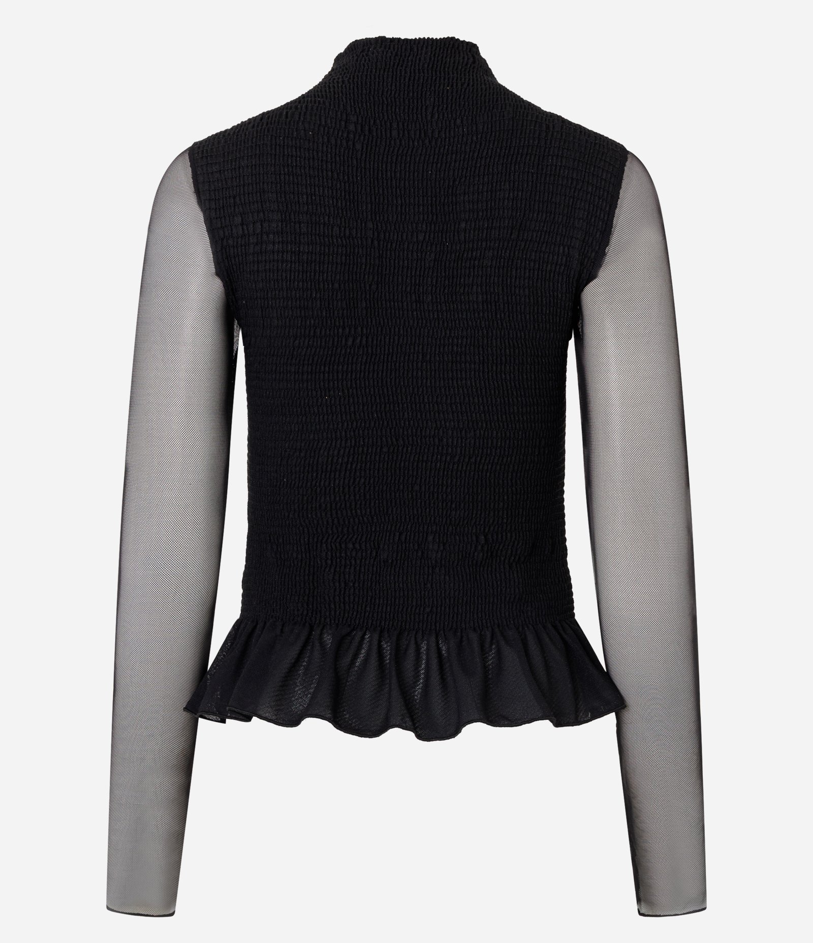 Blusa Peplum em Tule com Transparência na Manga Preto 7