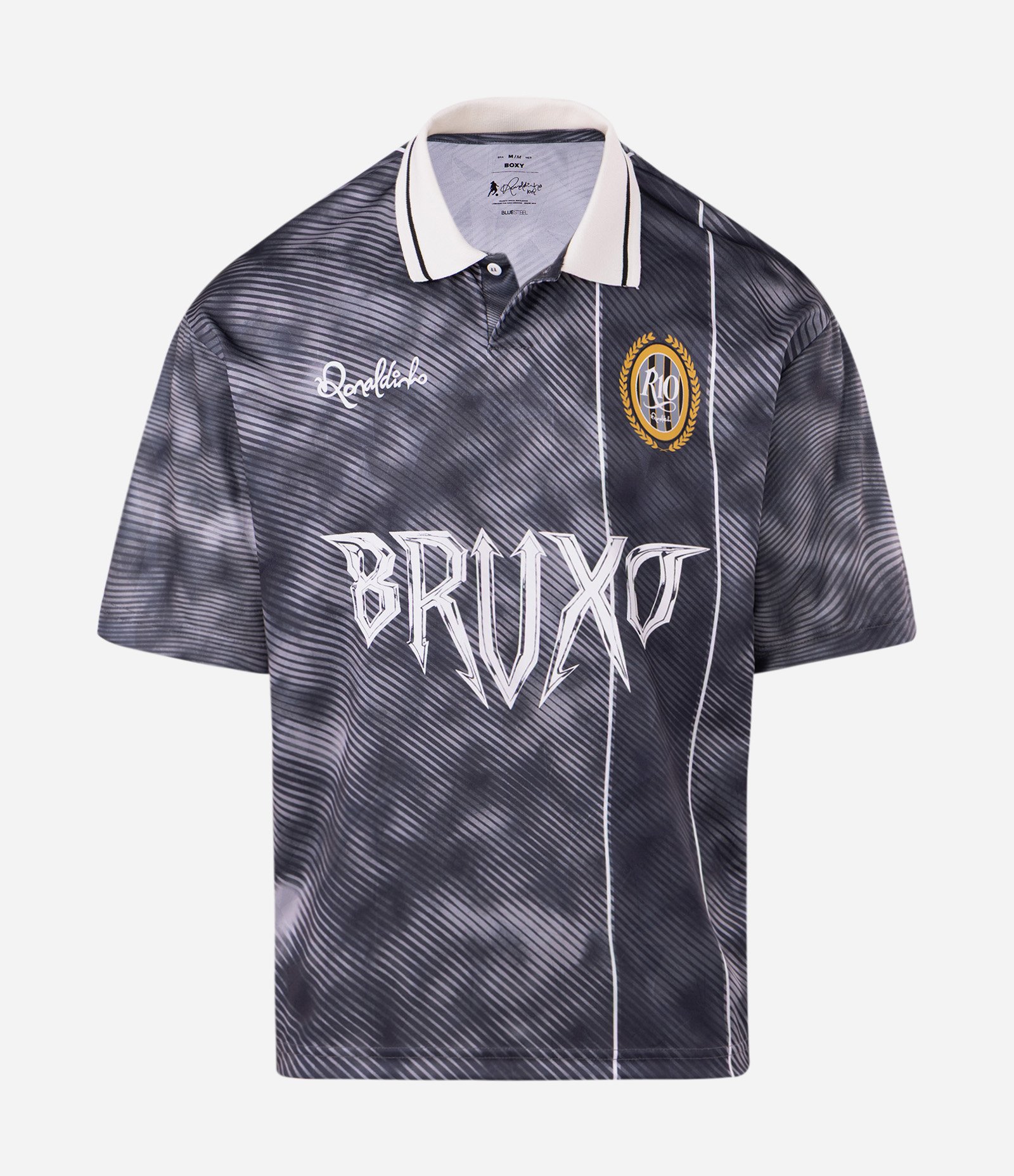 Camiseta Boxy em Jacquard com Estampa Ronaldinho Bruxo Cinza 5