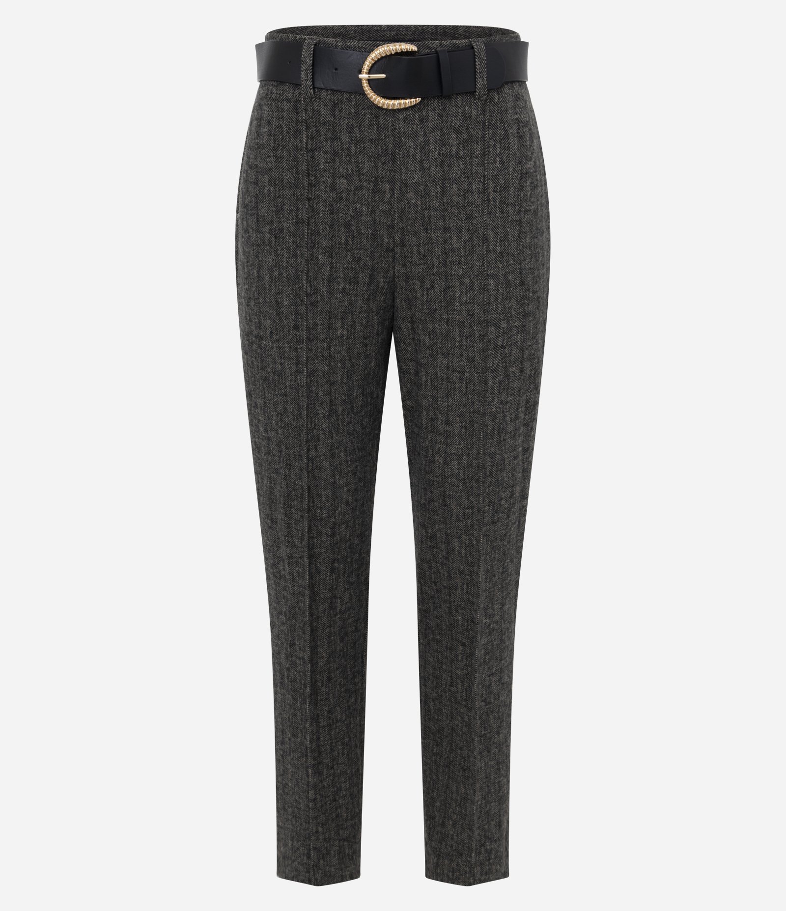 Calça Cropped em Moletom sem Felpa com Cinto em PU Preto 1