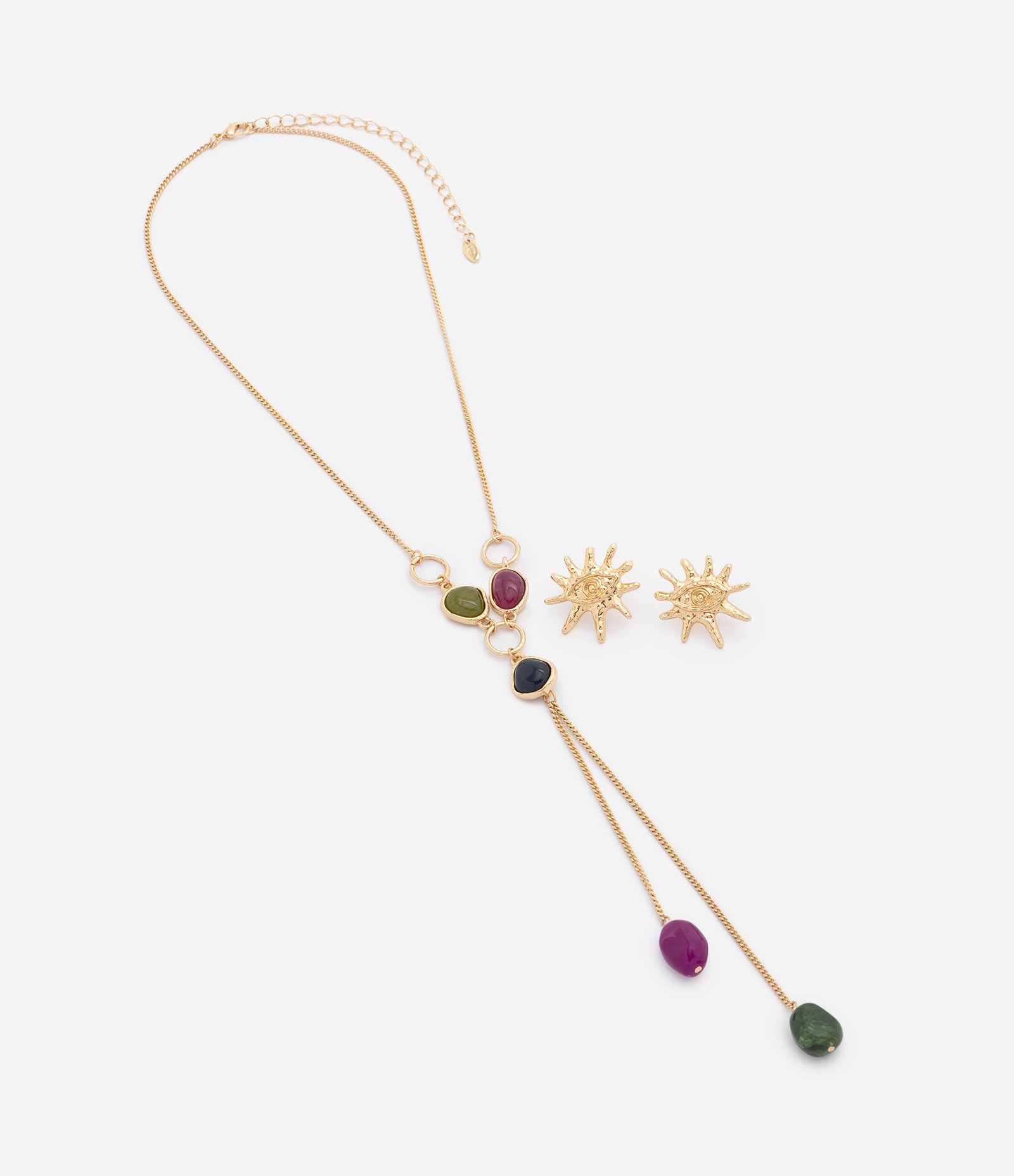 Conjunto Colar Gravata e Brincos com Formato de Sol Dourado 2