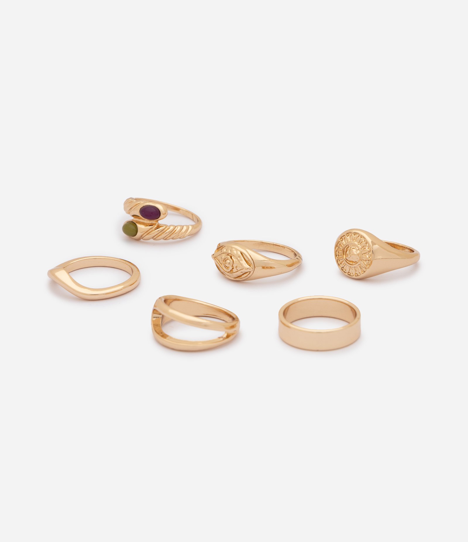 Kit 06 Anéis em Metal com Design e Elementos Variados Dourado 2