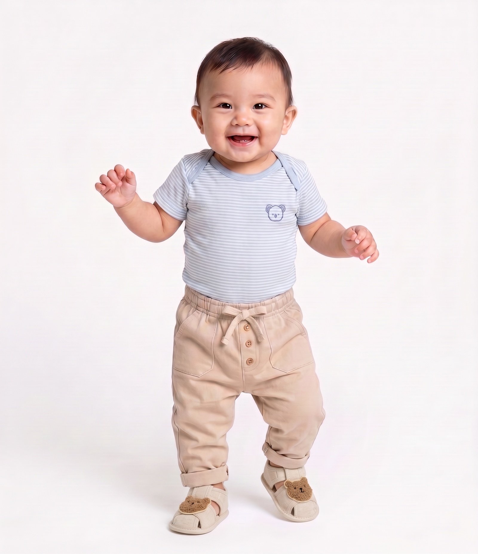 Calça Bebê com Cós Elástico e Bolsos - Tam 0 a 18 meses Bege 2