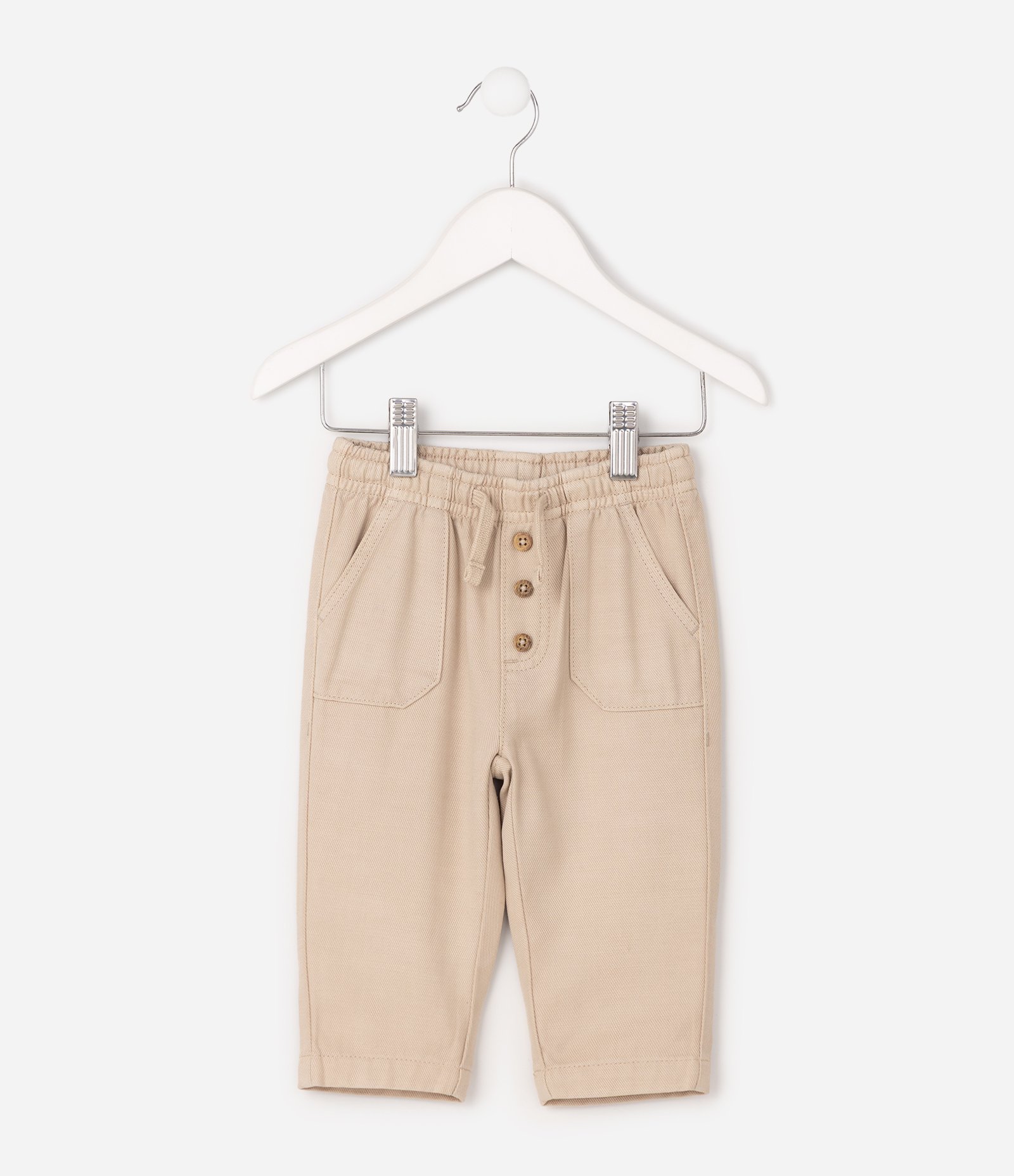 Calça Bebê com Cós Elástico e Bolsos - Tam 0 a 18 meses Bege 4