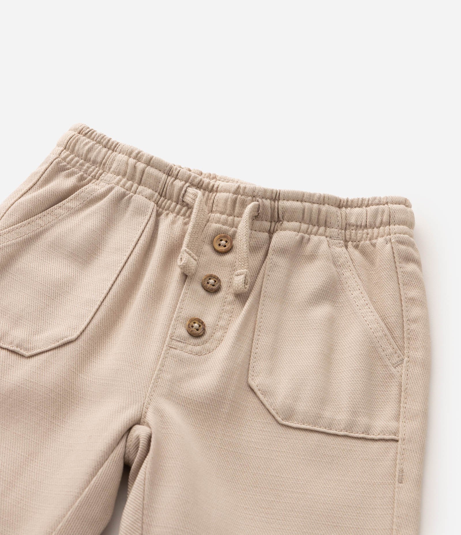 Calça Bebê com Cós Elástico e Bolsos - Tam 0 a 18 meses Bege 7