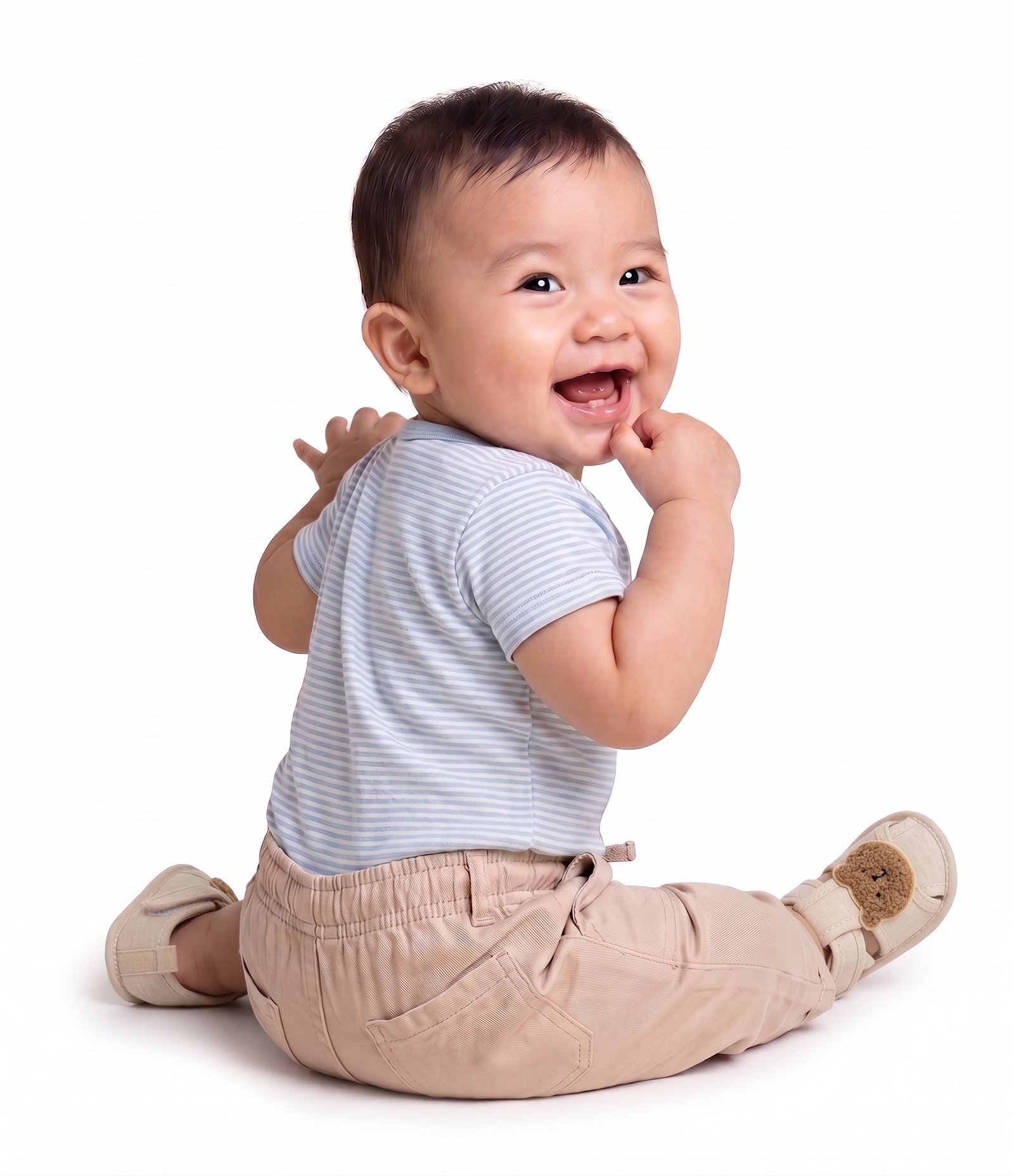 Calça Bebê com Cós Elástico e Bolsos - Tam 0 a 18 meses Bege 3