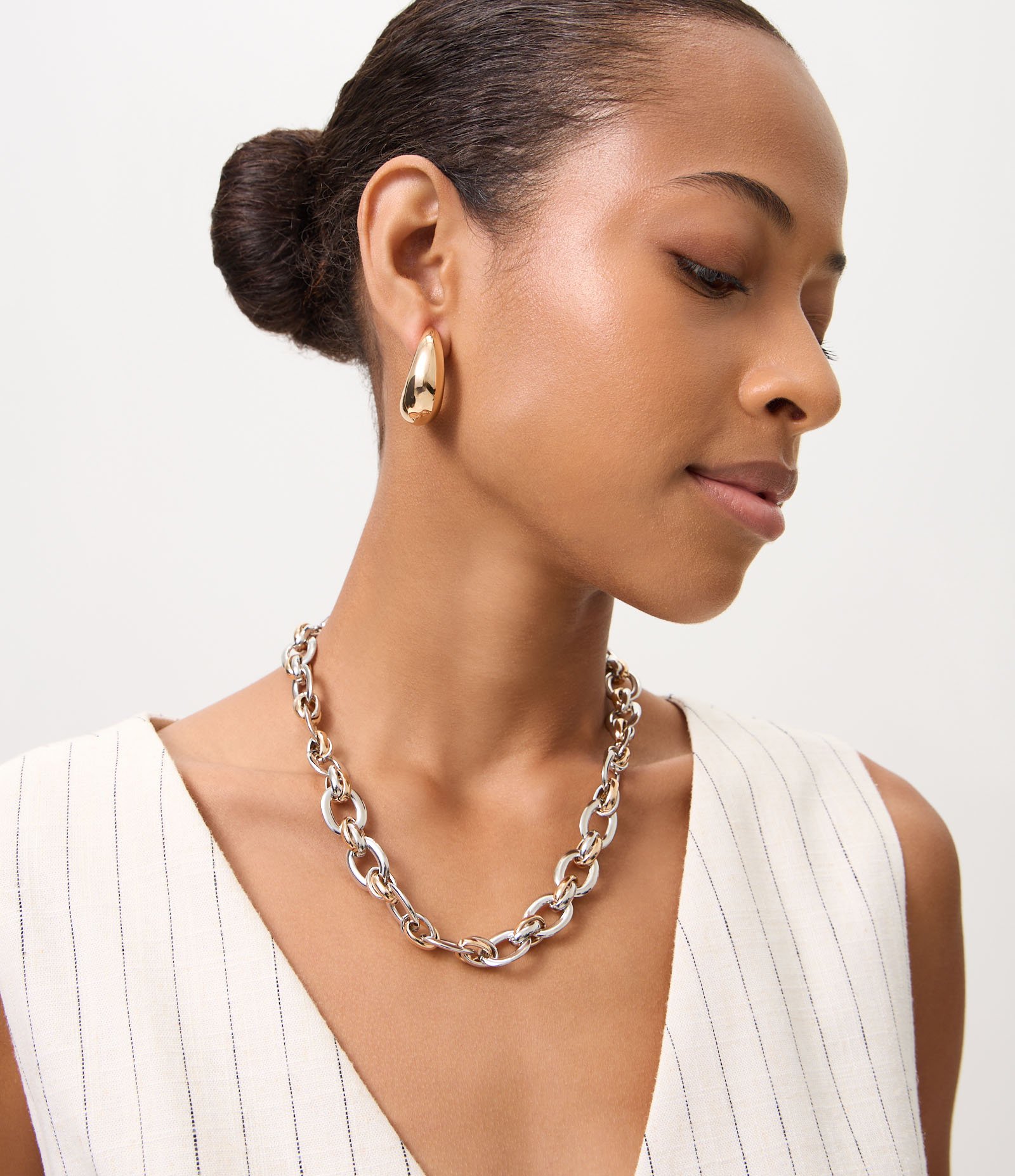Conjunto de Colar Corrente e Brinco Meia Argola Multicores 3