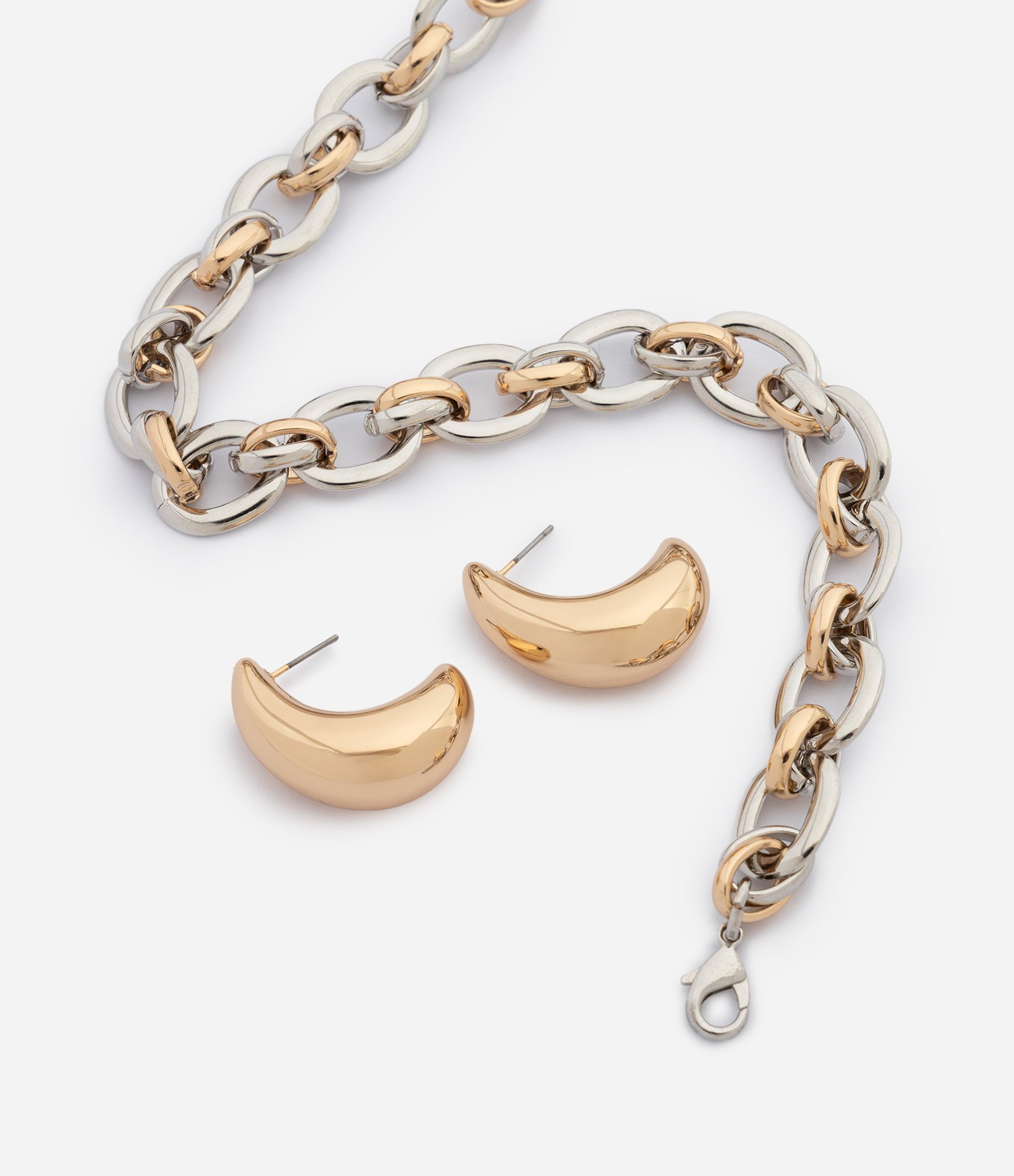 Conjunto de Colar Corrente e Brinco Meia Argola Multicores 1