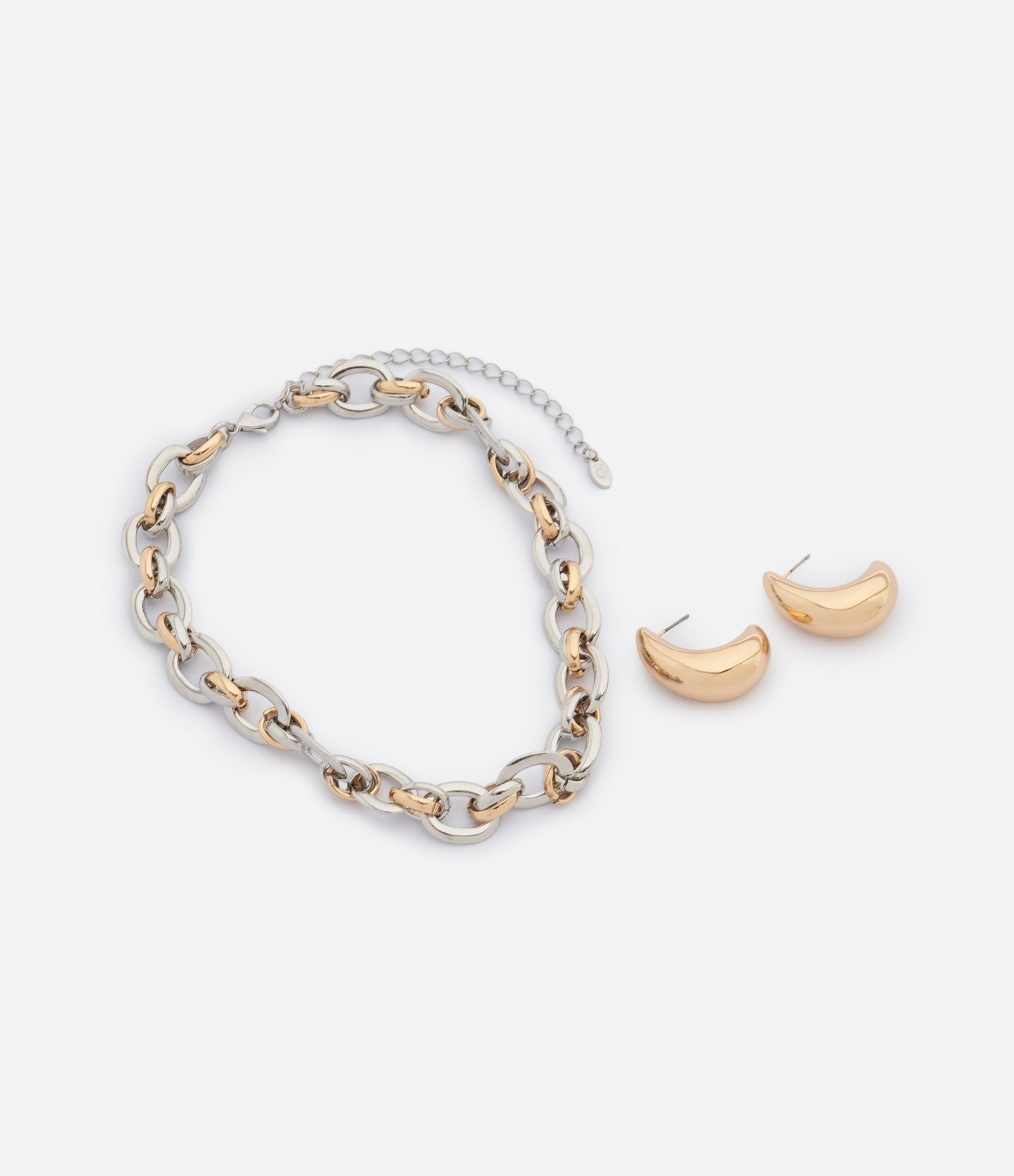 Conjunto de Colar Corrente e Brinco Meia Argola Multicores 2
