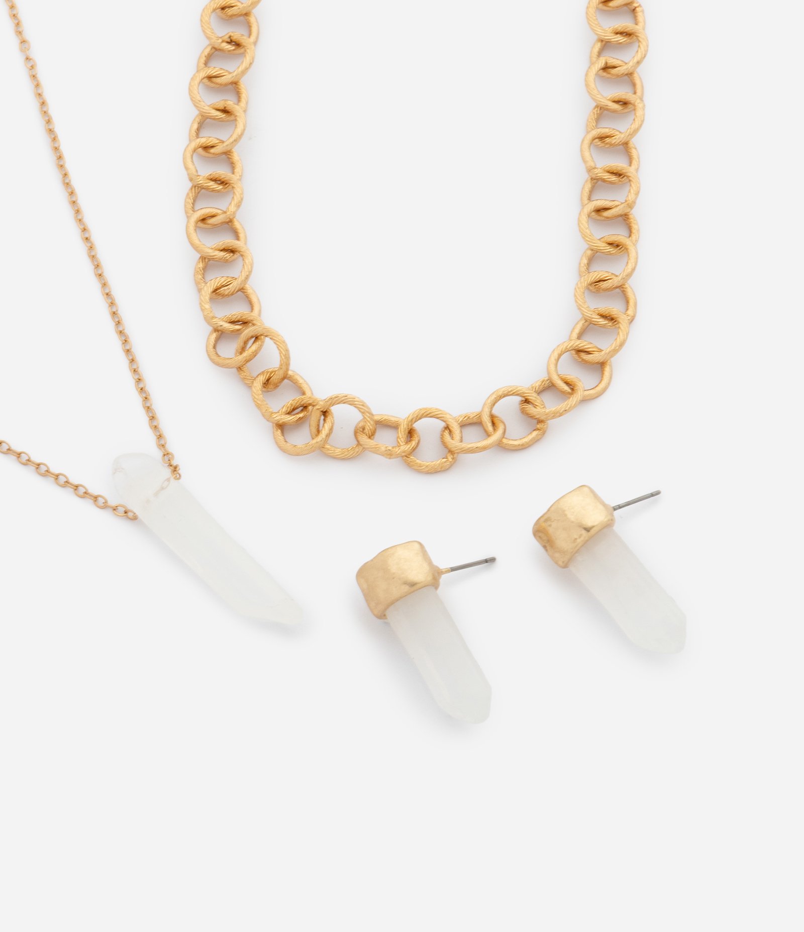 Conjunto com Colares em Camadas e Brincos com Resina Dourado 1