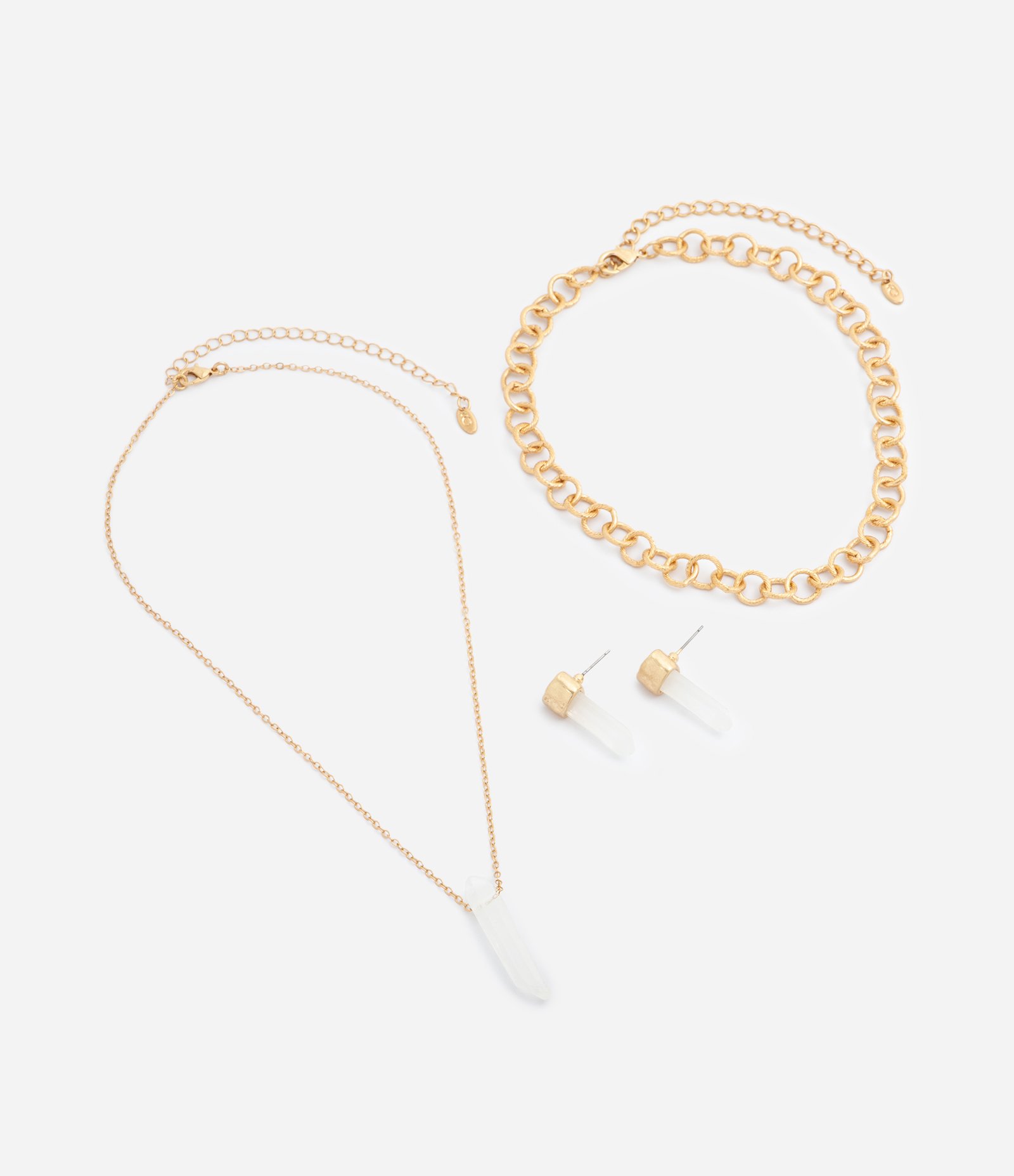 Conjunto com Colares em Camadas e Brincos com Resina Dourado 2