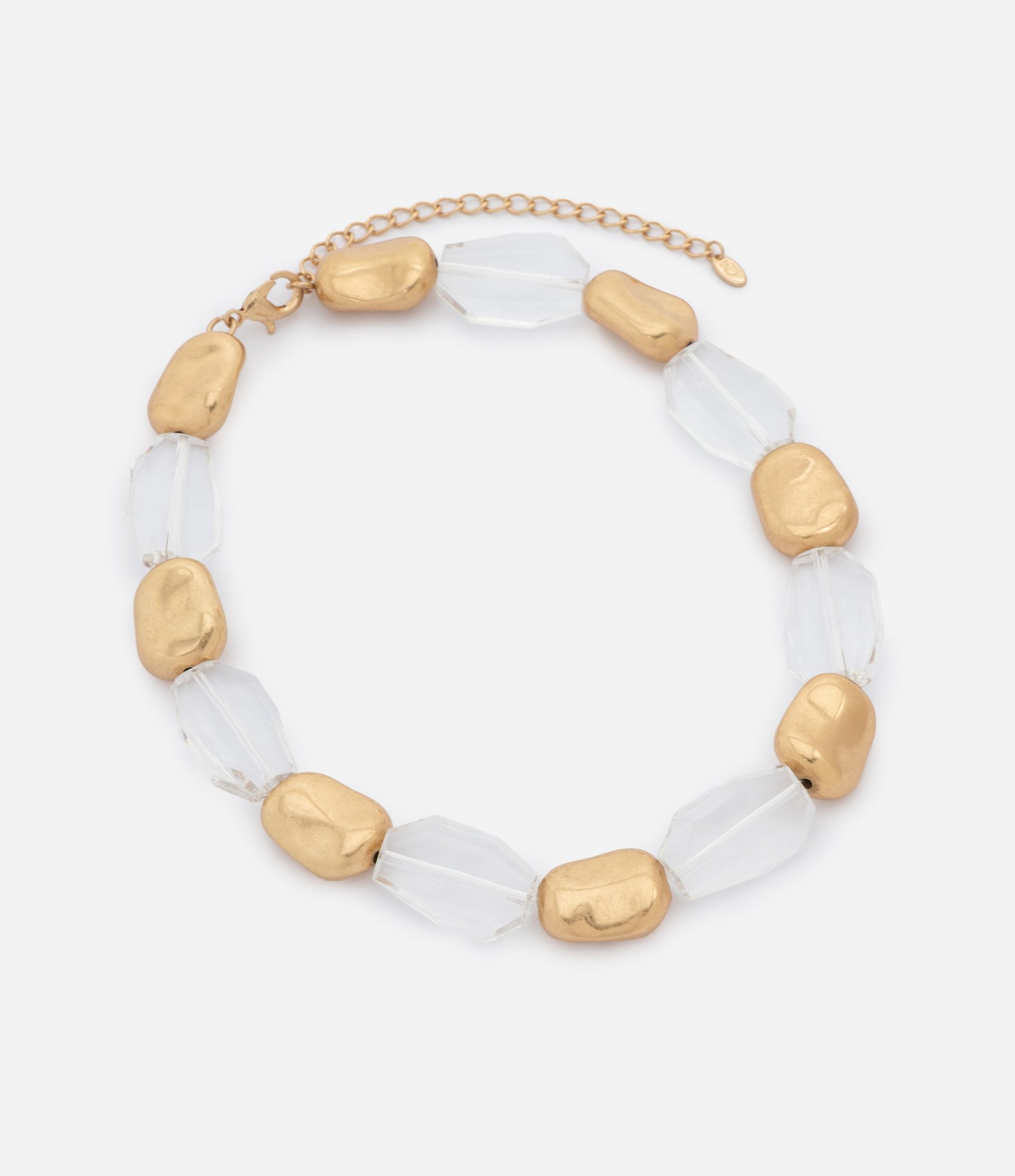 Colar Curto com Resinas Facetadas e Contas Orgânicas Dourado 1