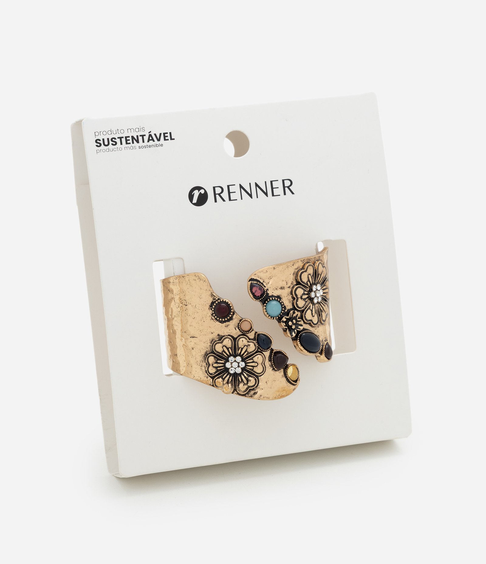 Bracelete Orgânico com Resinas Decorativas e Mola Dourado 3