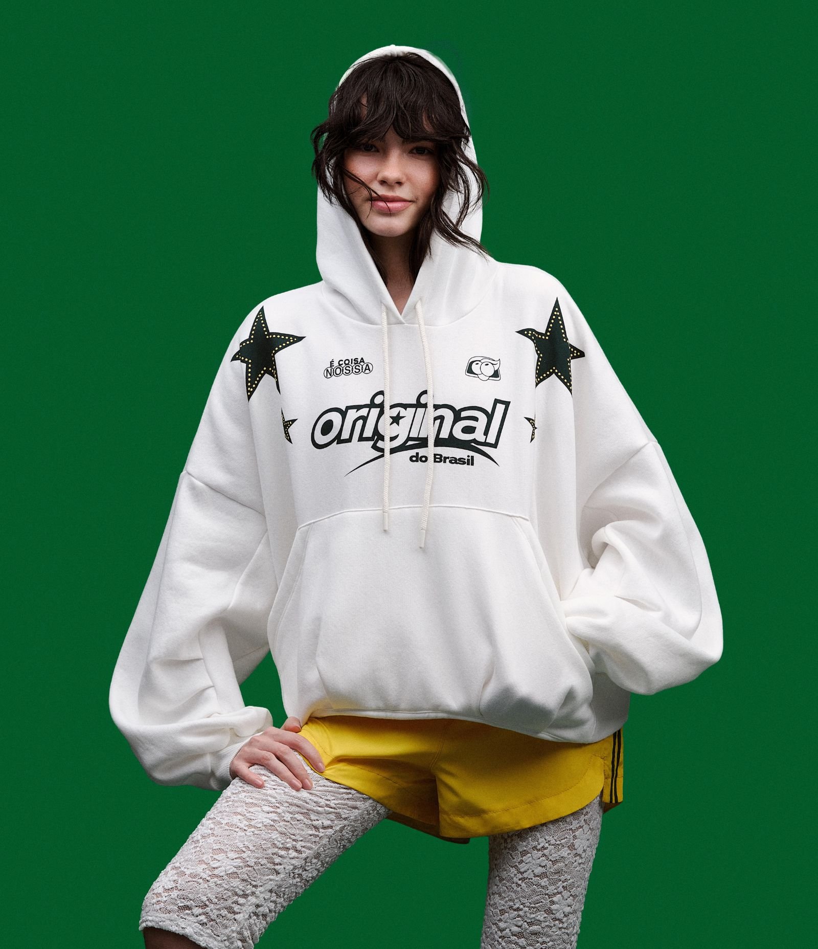 Moletom Canguru Guaraná Original com Pregas e Mangas Bufantes Branco 1