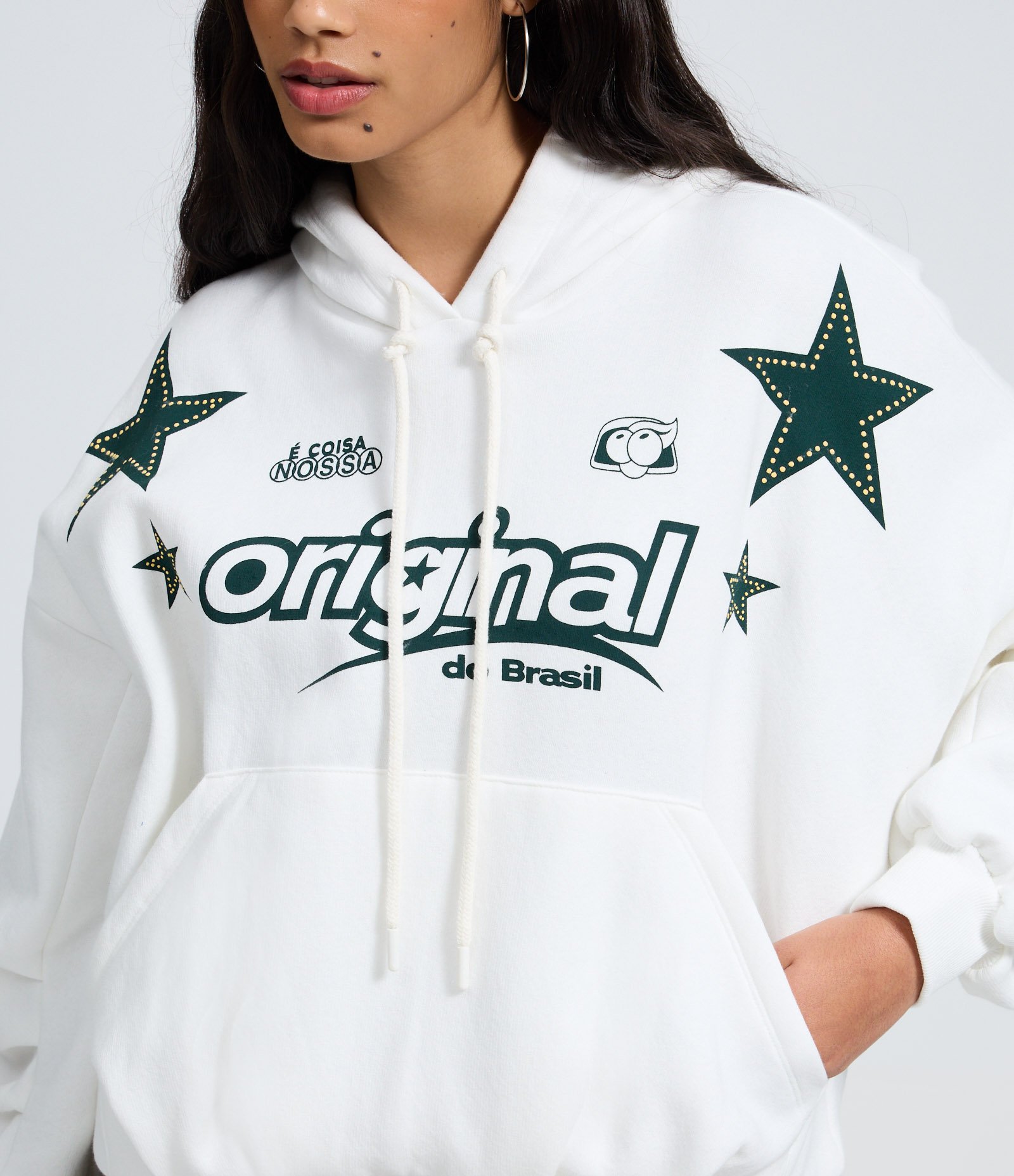 Moletom Canguru Guaraná Original com Pregas e Mangas Bufantes Branco 4