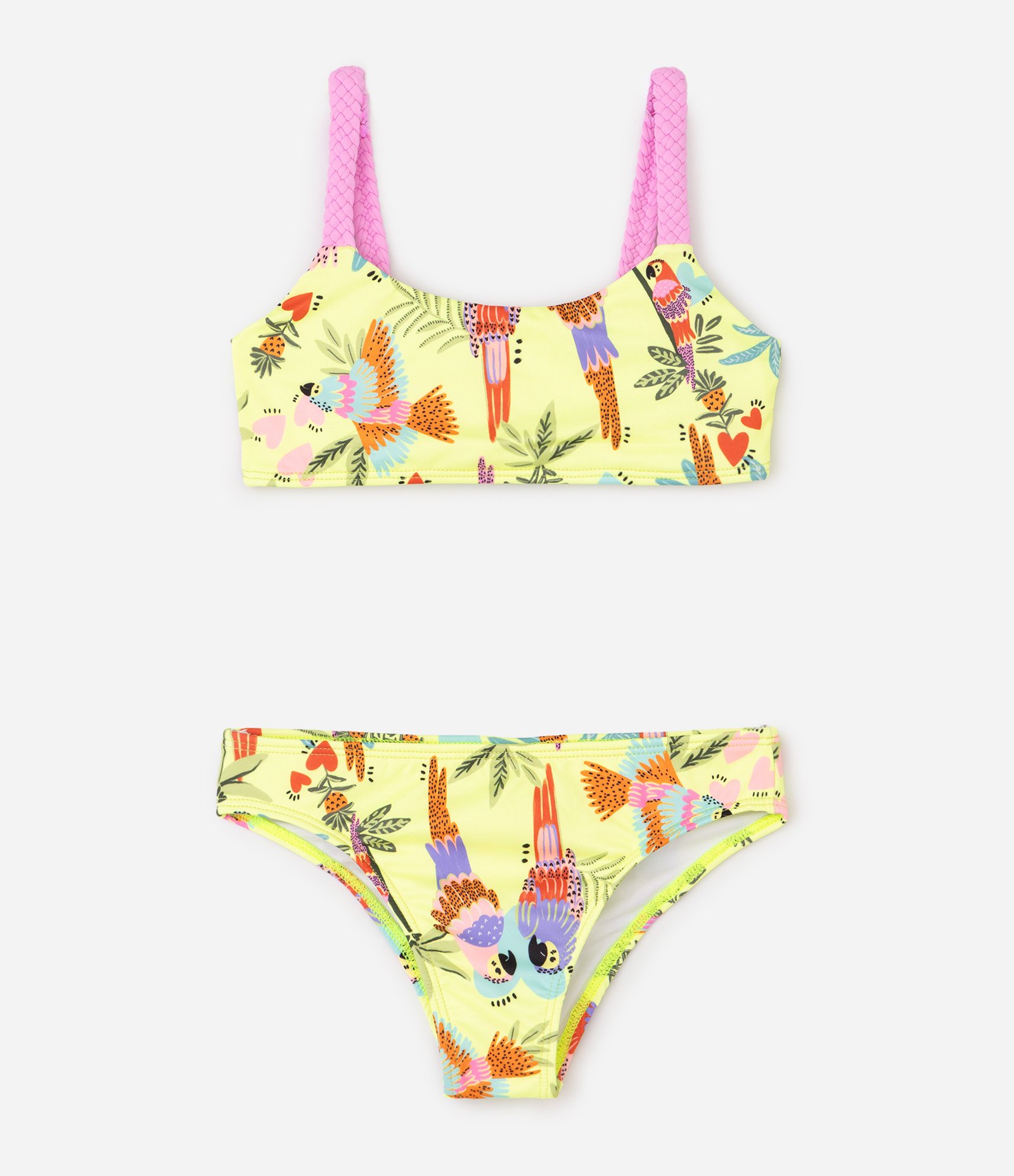 Biquíni Infantil Top e Calcinha com Estampa Arara Floral – Tam 5 a 14 Anos Amarelo 1