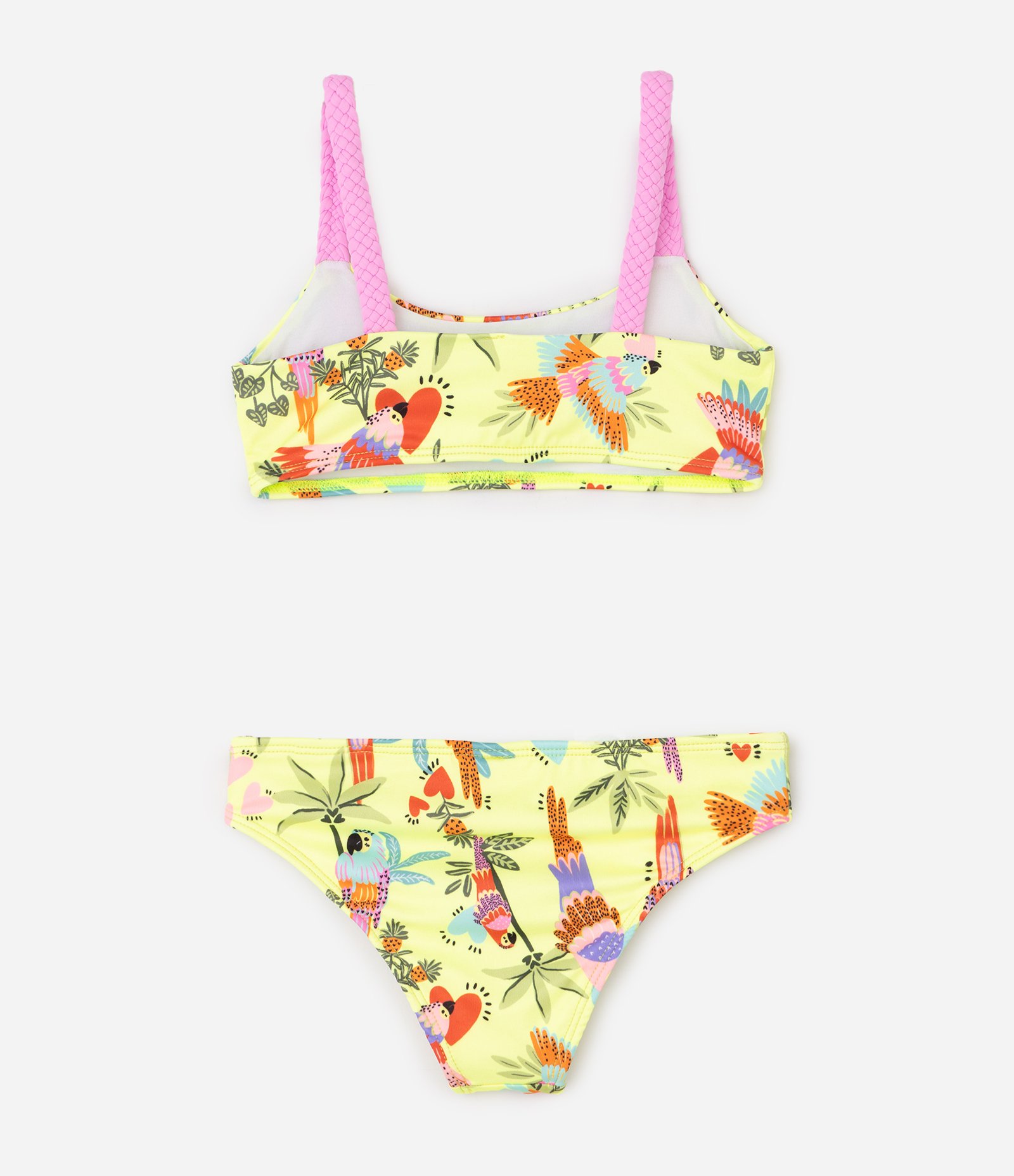 Biquíni Infantil Top e Calcinha com Estampa Arara Floral – Tam 5 a 14 Anos Amarelo 2