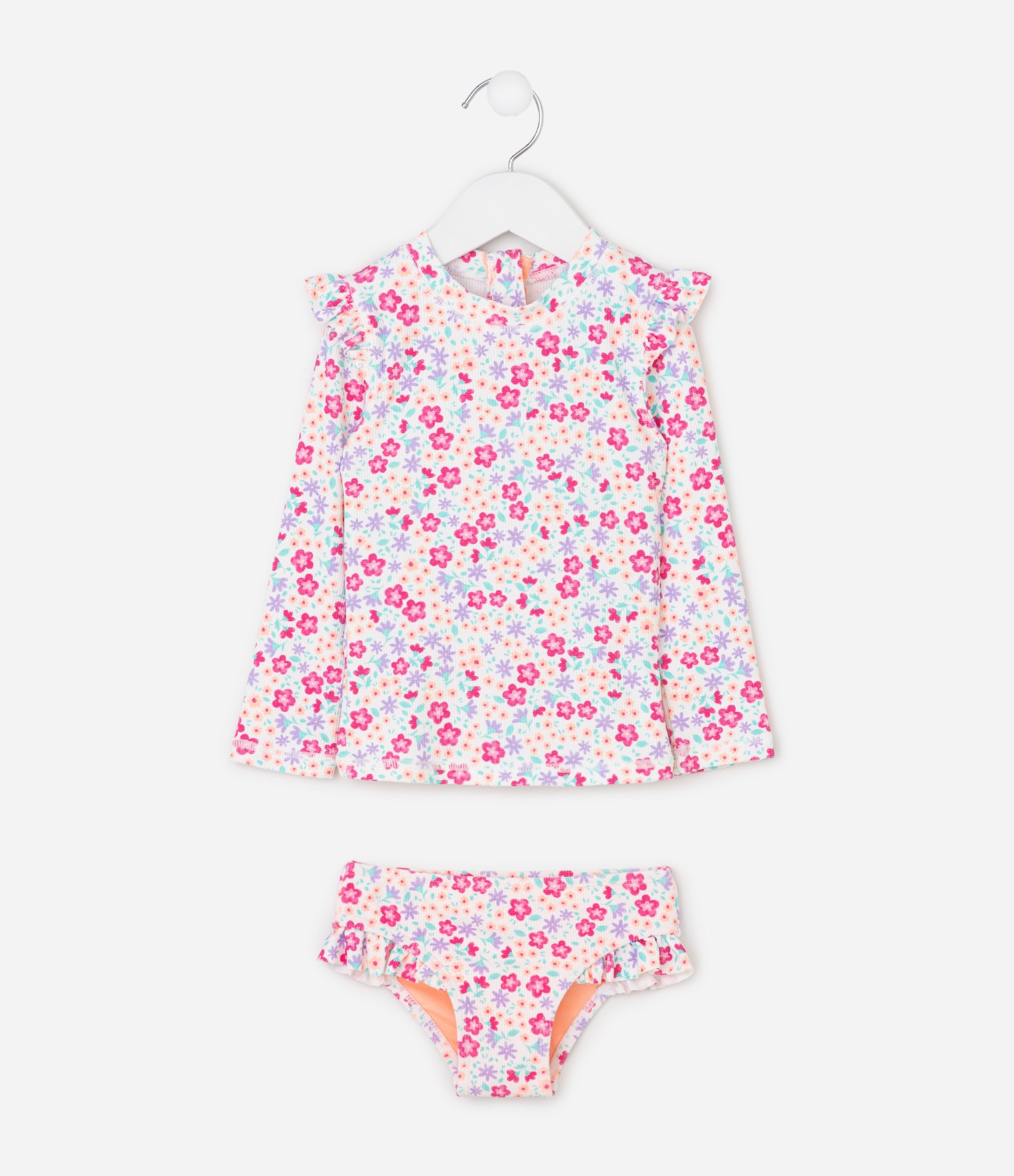 Conjunto Praia Infantil UV Texturizado Estampa Floral - Tam 1 a 4 Anos Multicores 1