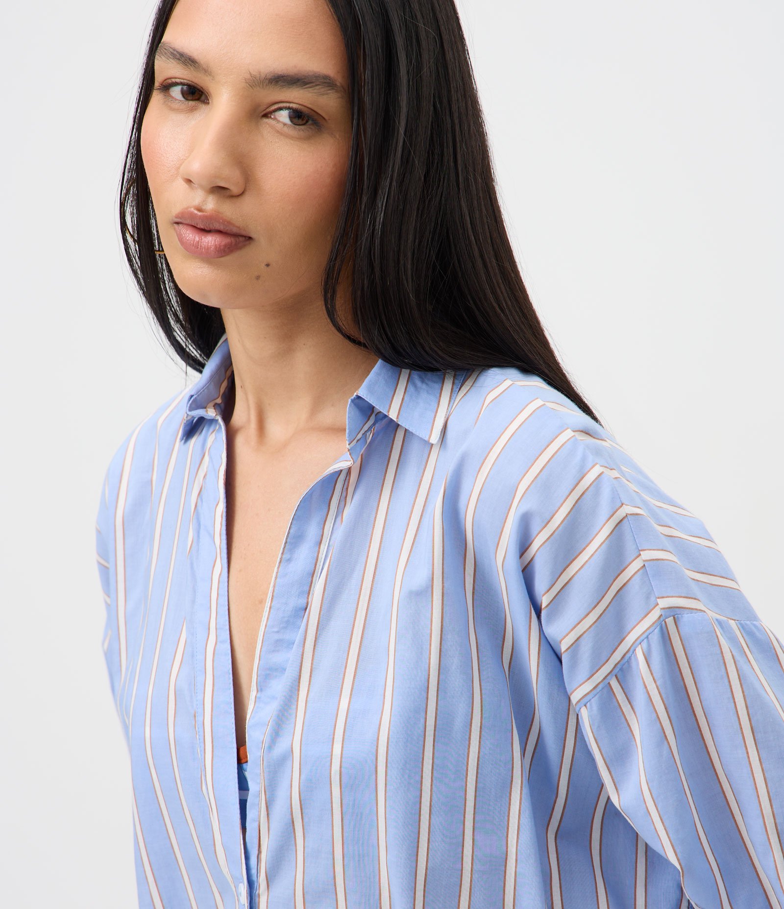 Saída de Praia Camisa em Cotton com Estampa de Listras Fio Tinto Azul 3