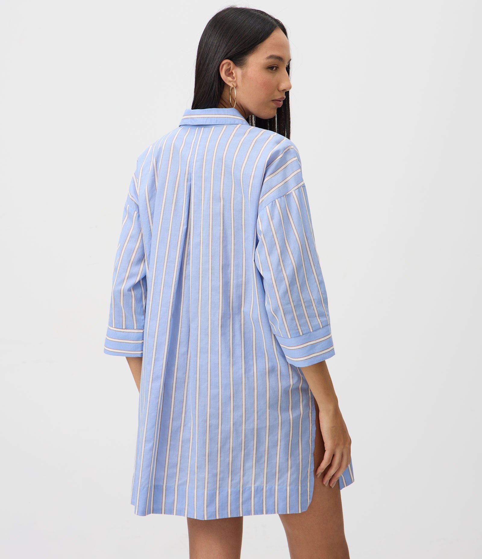 Saída de Praia Camisa em Cotton com Estampa de Listras Fio Tinto Azul 4