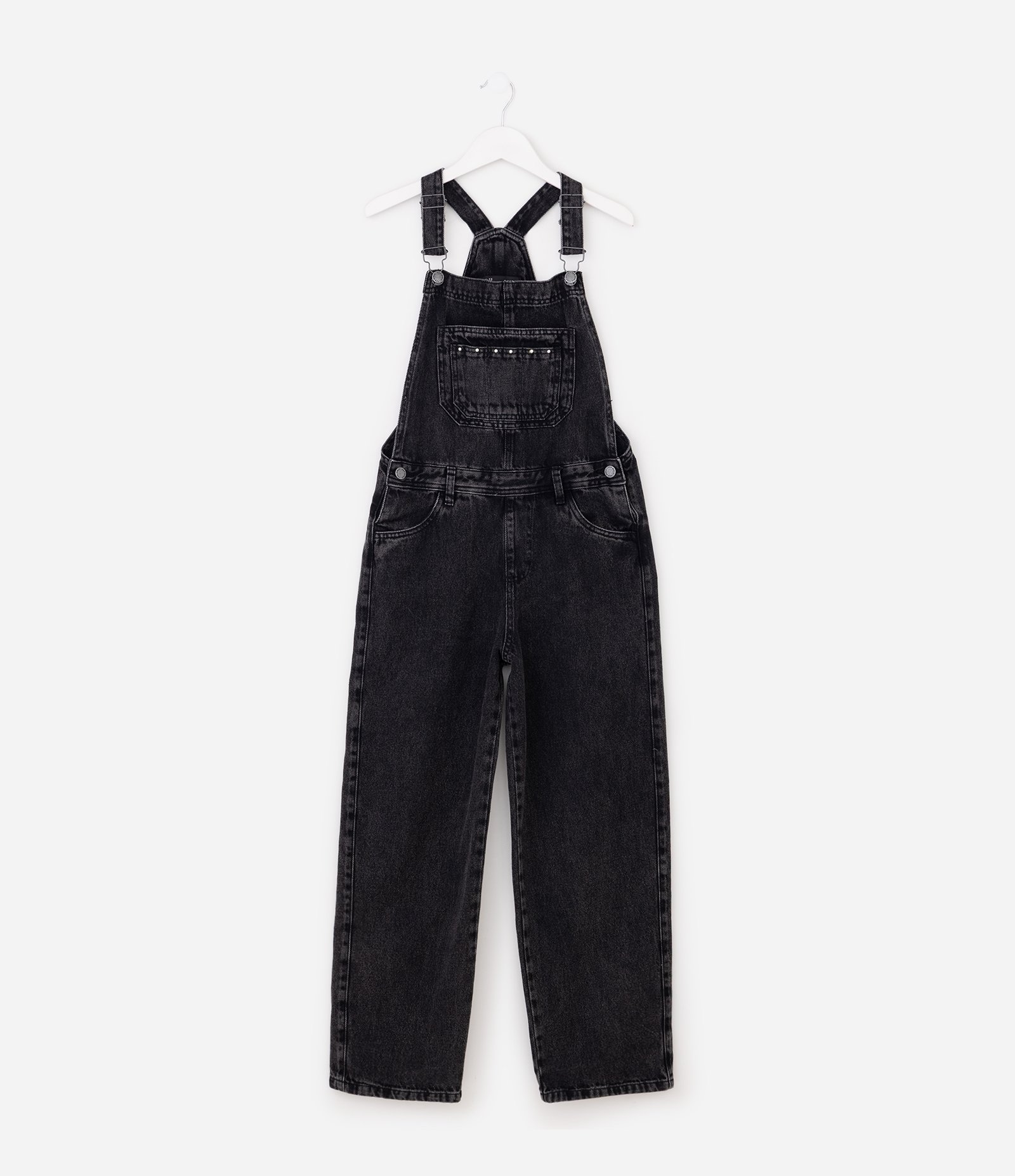 Macacão Infantil em Jeans com Alças Ajustáveis – Tam 7 a 16 Anos Preto 5