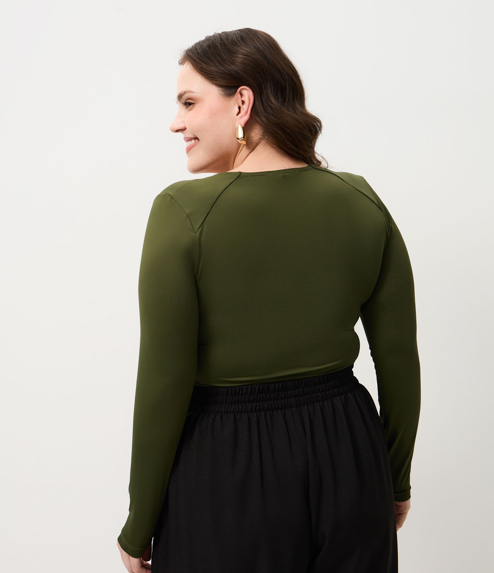 Blusa Manga Longa com Decote Transpassado Curve & Plus Size Verde 4