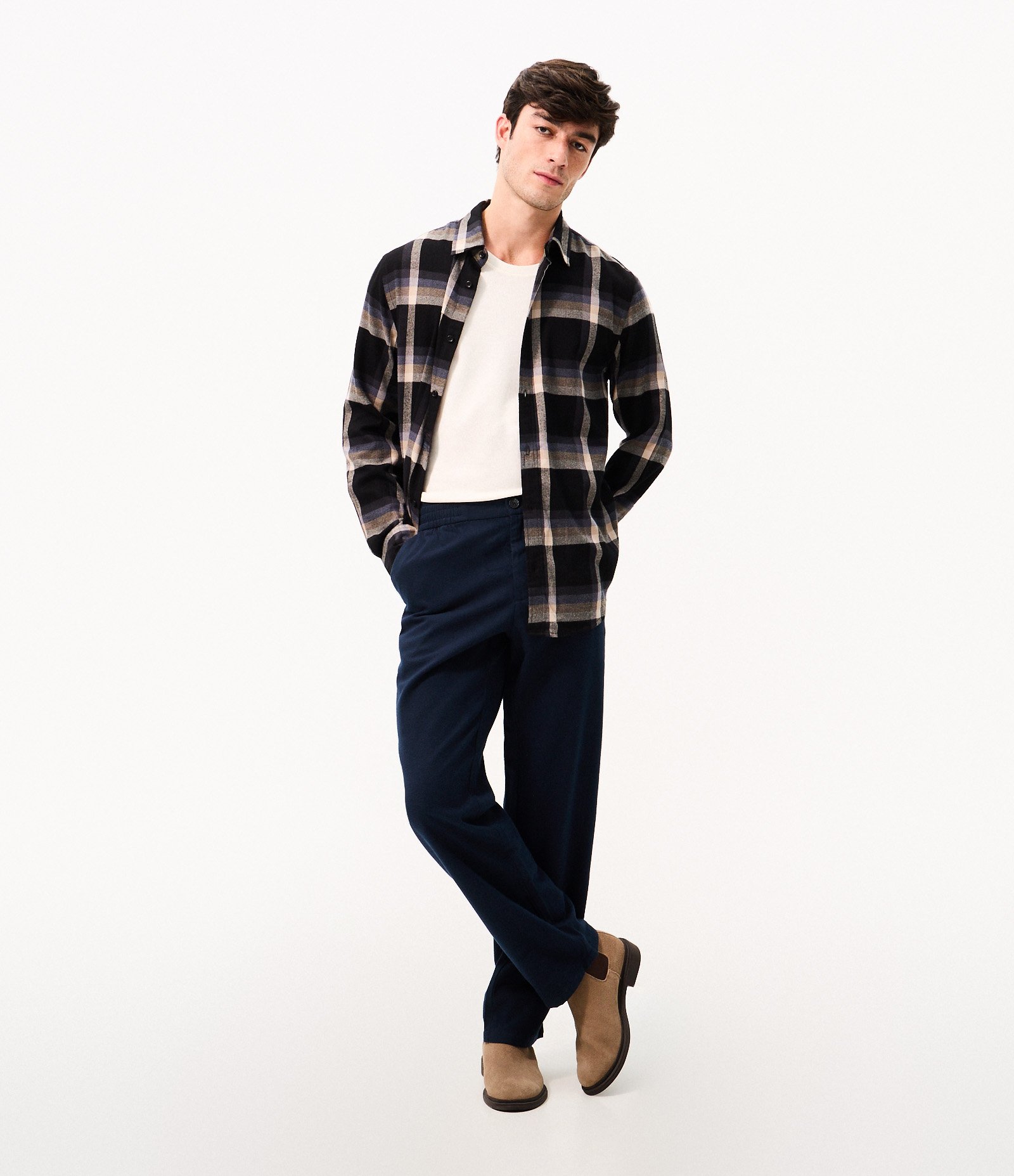 Calça Reta Polyvelour com Cós Elástico Azul 1