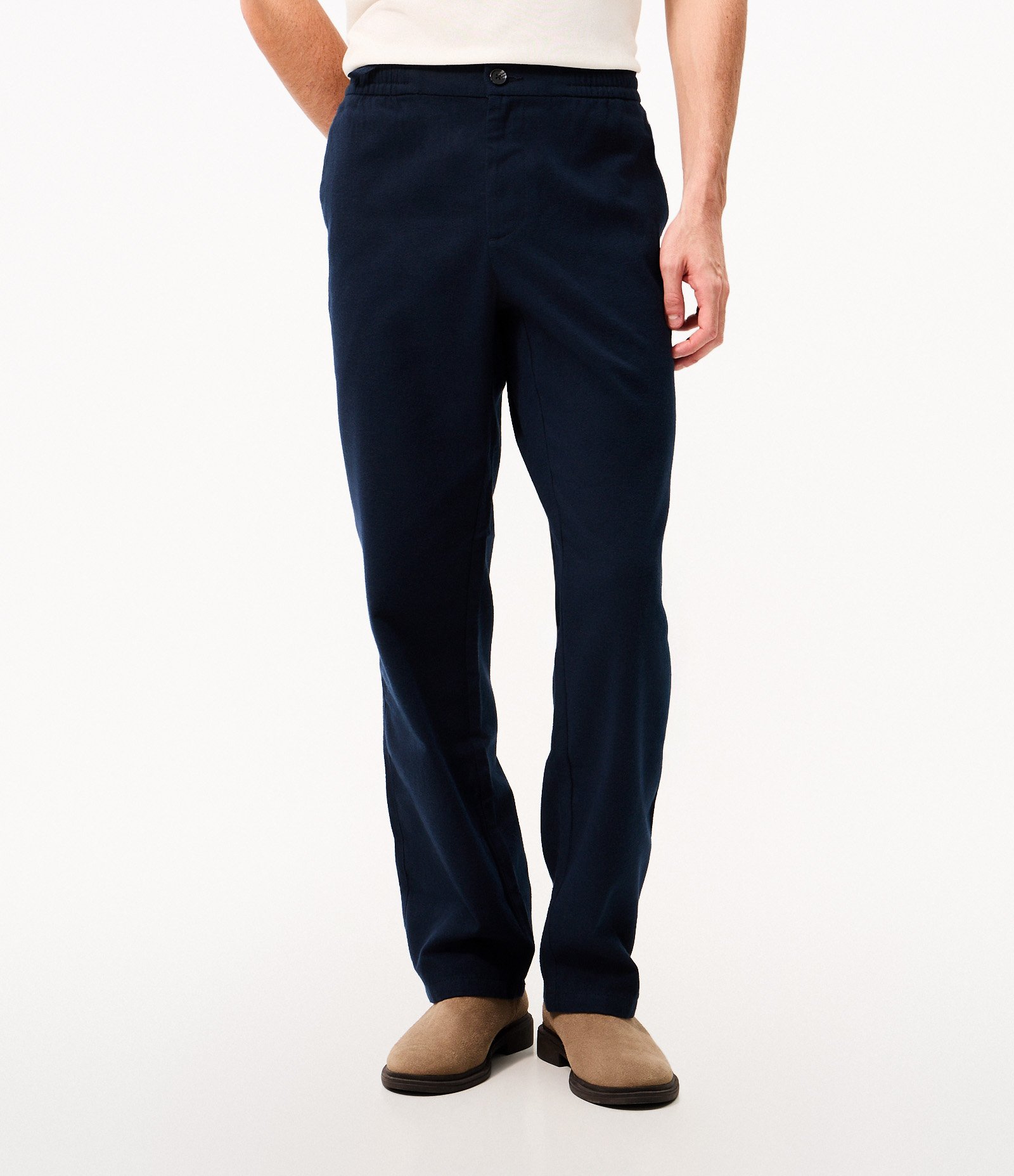 Calça Reta Polyvelour com Cós Elástico Azul 2