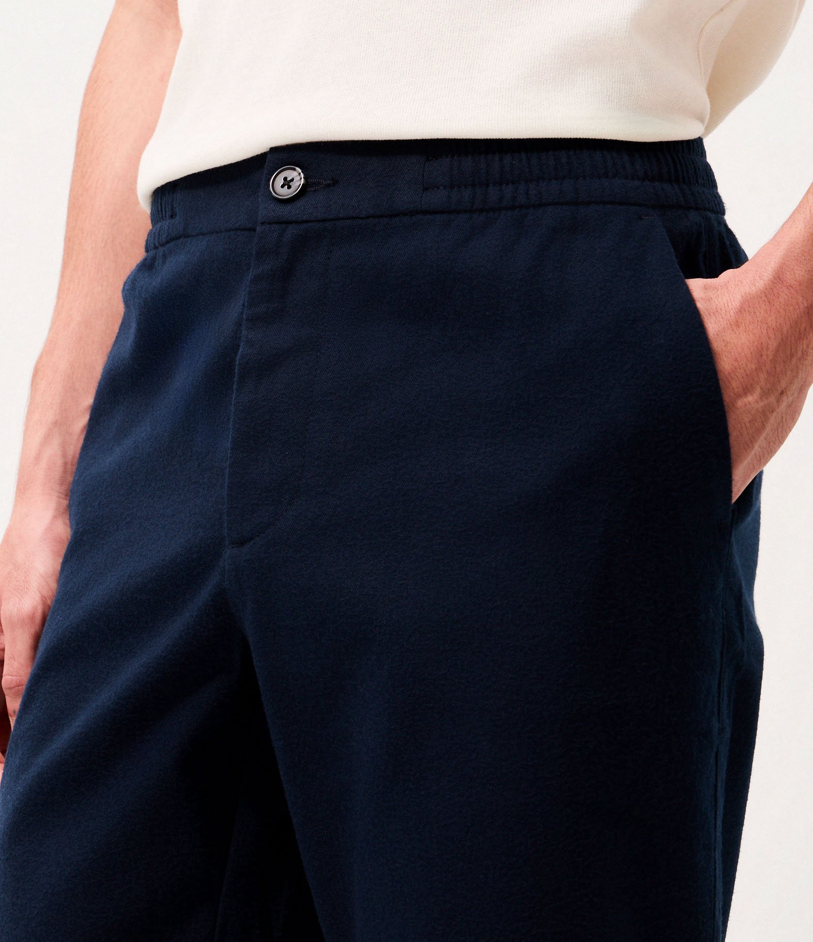 Calça Reta Polyvelour com Cós Elástico Azul 4