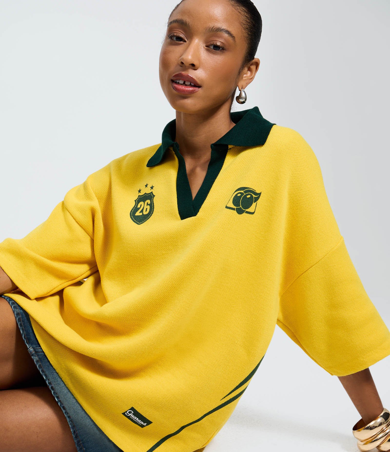 Camiseta Over em Tricô com Estampa Guaraná Brasil e Numero nas Costas Amarelo 1