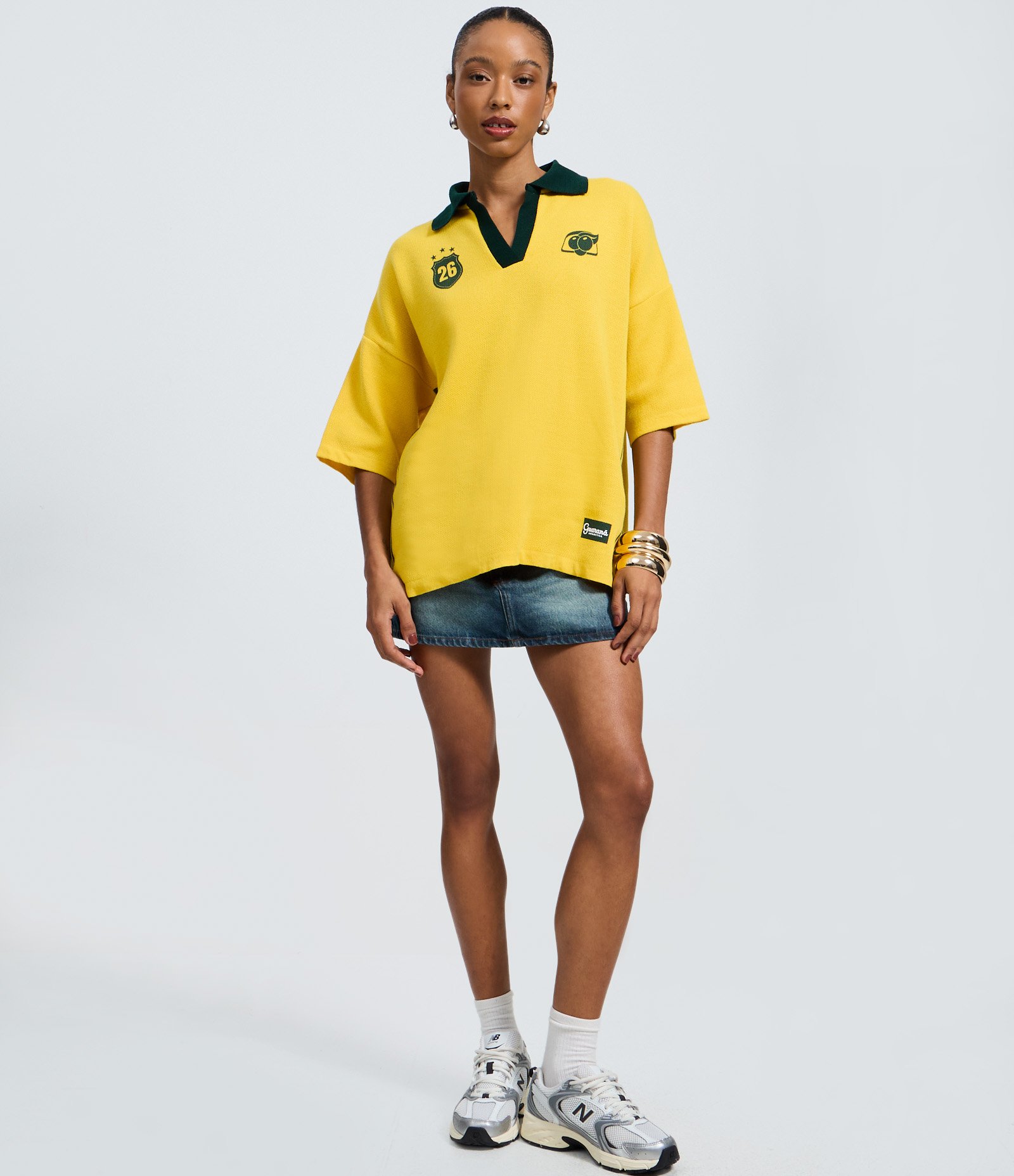 Camiseta Over em Tricô com Estampa Guaraná Brasil e Numero nas Costas Amarelo 2