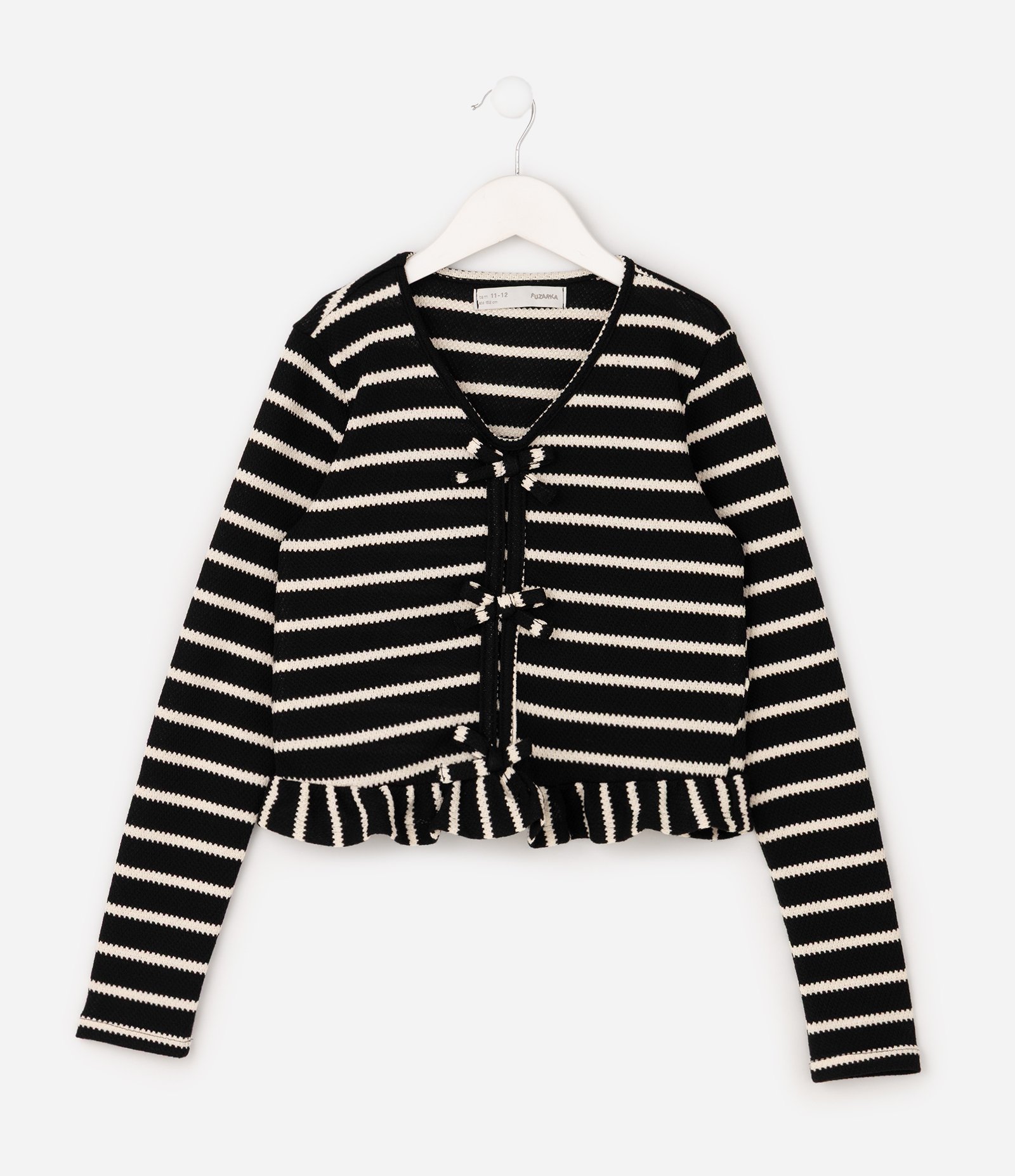 Blusa Infantil Manga Longa Listrada com Laços - Tam 7 a 16 Anos Preto 3