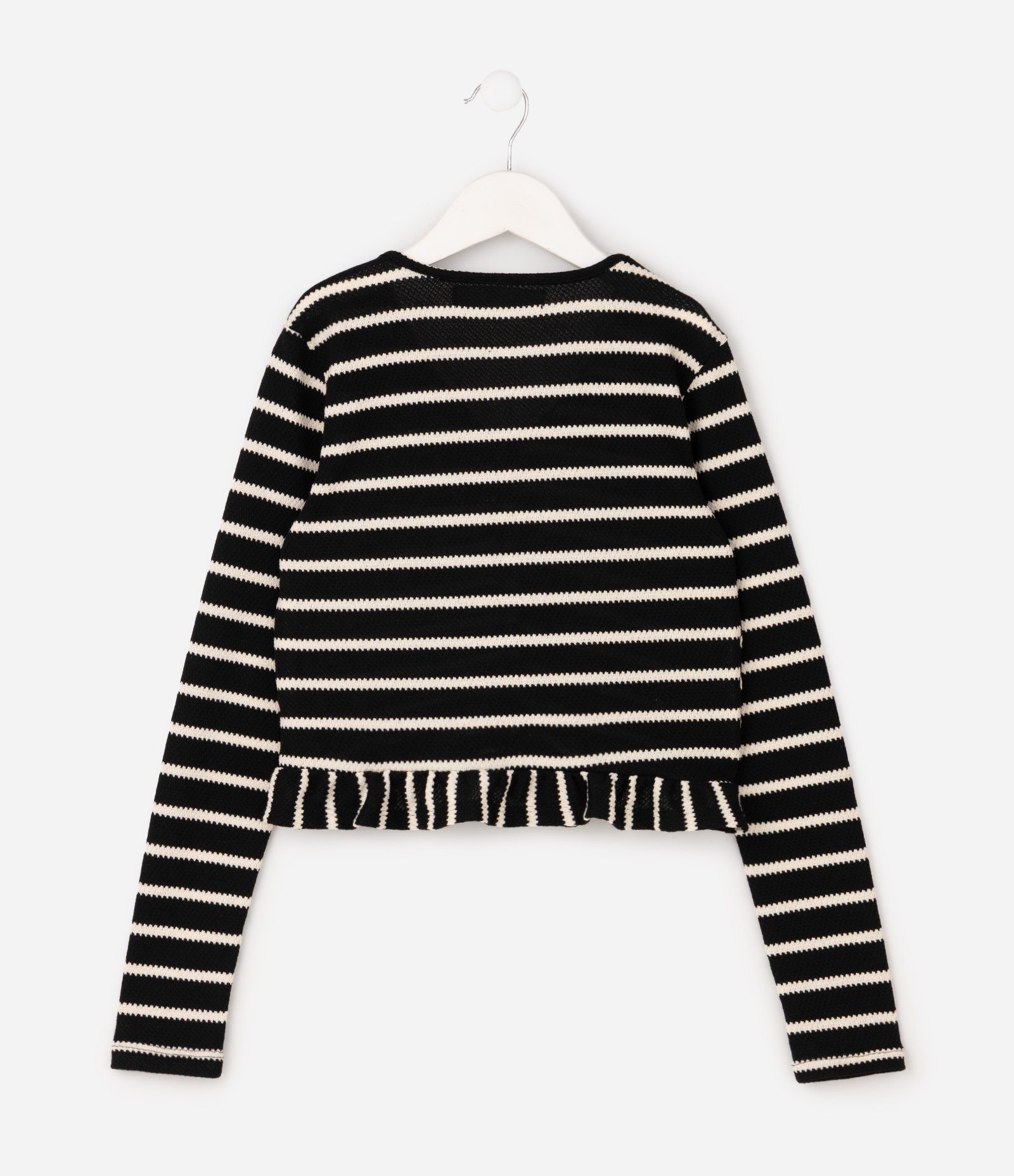 Blusa Infantil Manga Longa Listrada com Laços - Tam 7 a 16 Anos Preto 4