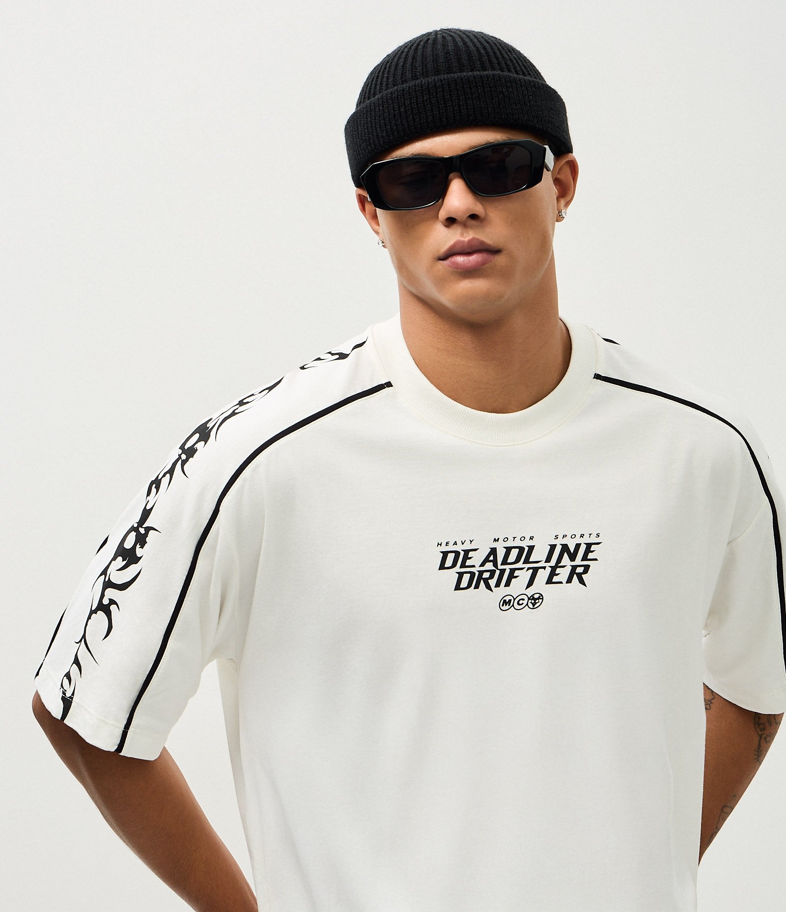 Camiseta Boxy Deadline Drifter com Caveiras Branco 1