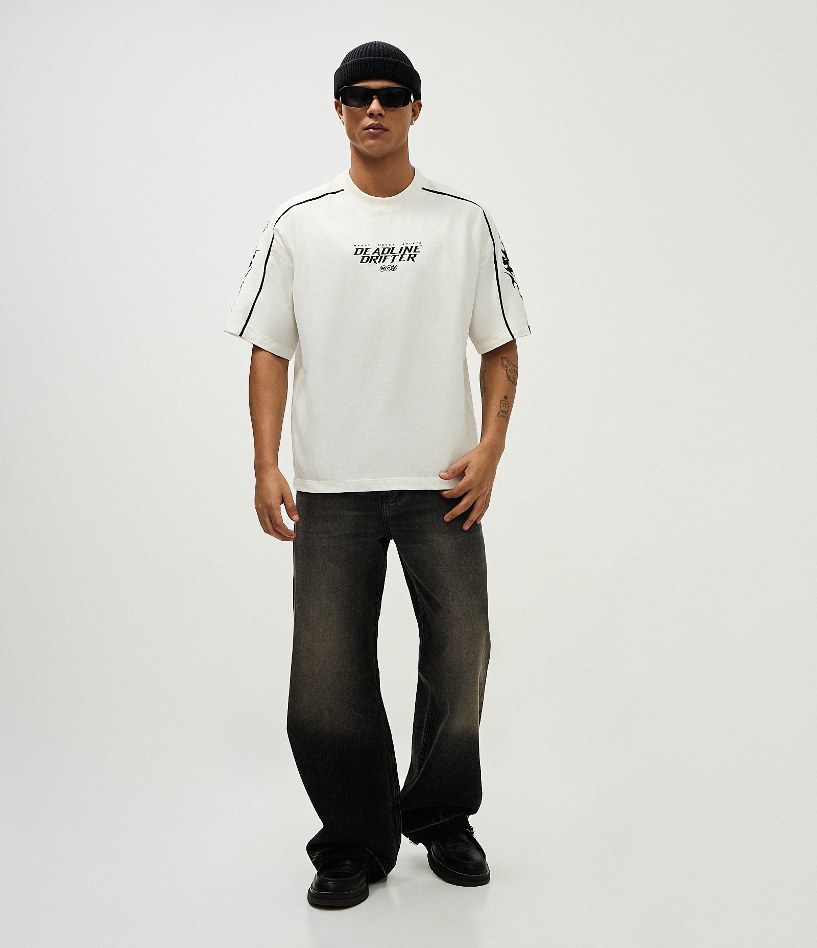 Camiseta Boxy Deadline Drifter com Caveiras Branco 2