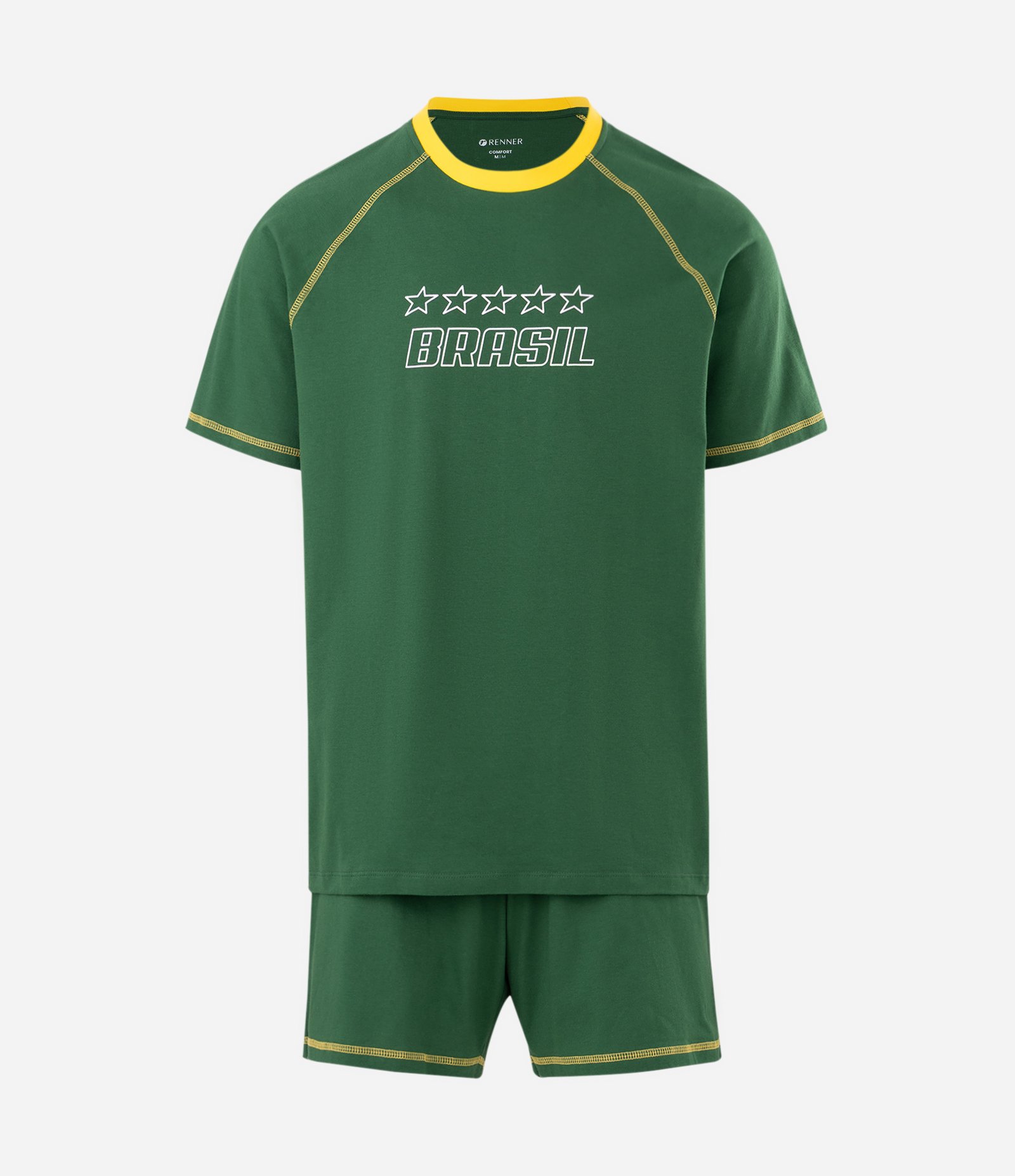 Pijama Curto em Algodão Estampa Brasil Verde 4