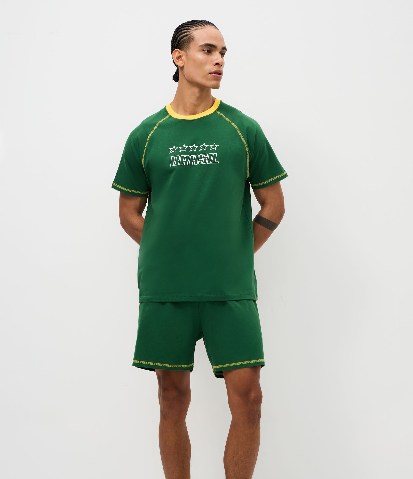 Pijama Curto em Algodão Estampa Brasil Verde 3