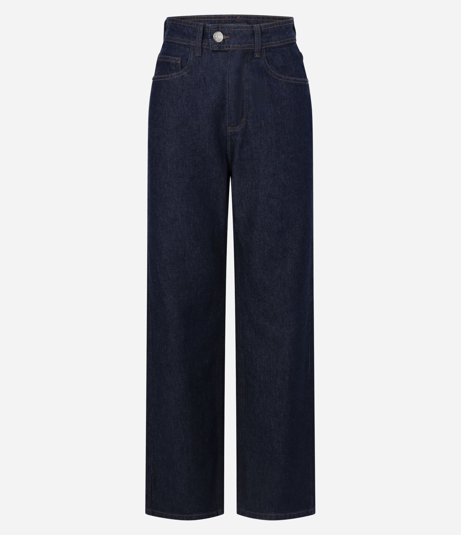 Calça Jeans Reta Comfort com Cintura Baixa e Bolsos Coração Azul Escuro 1
